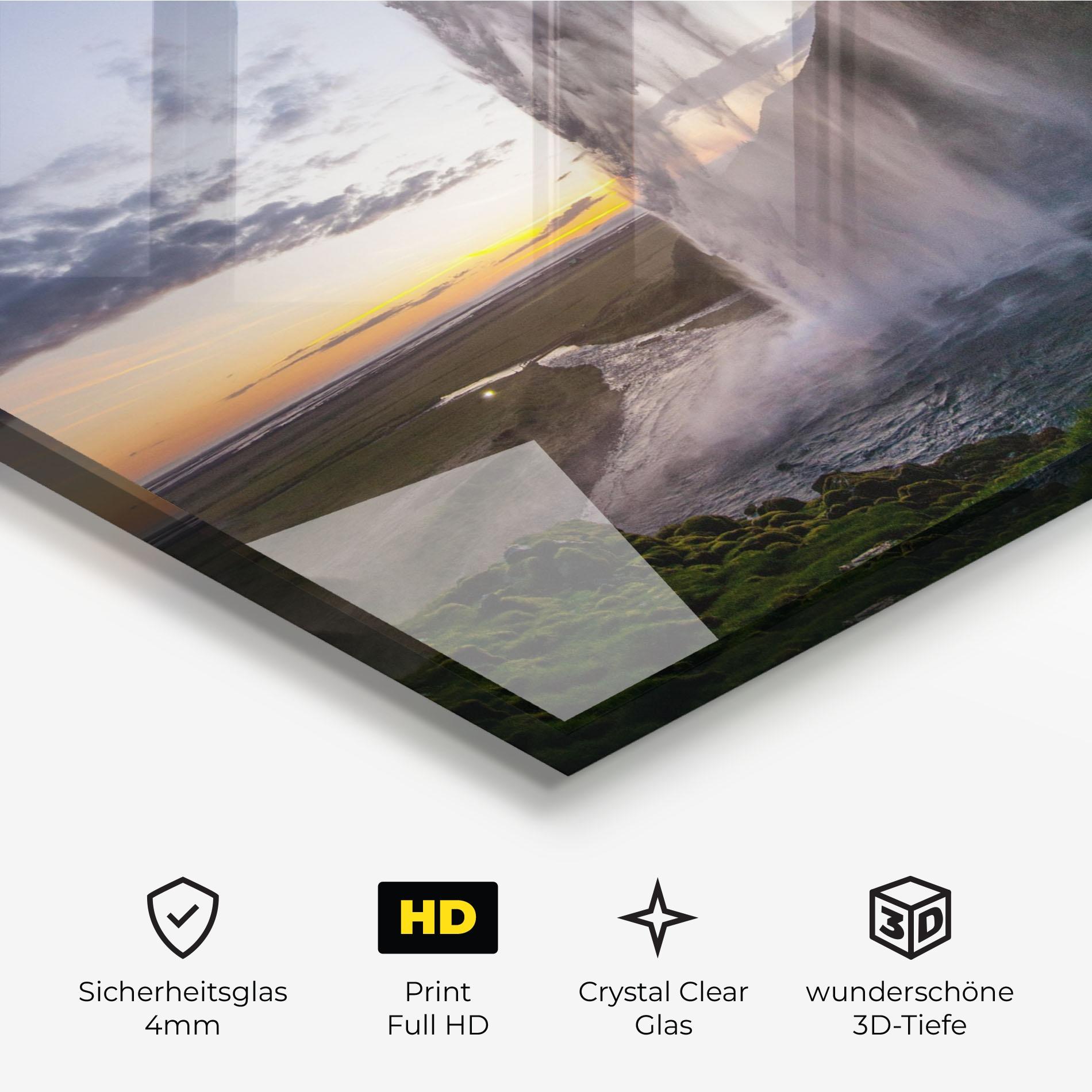 Glasbild Yellow Line Waterfall mockup 3