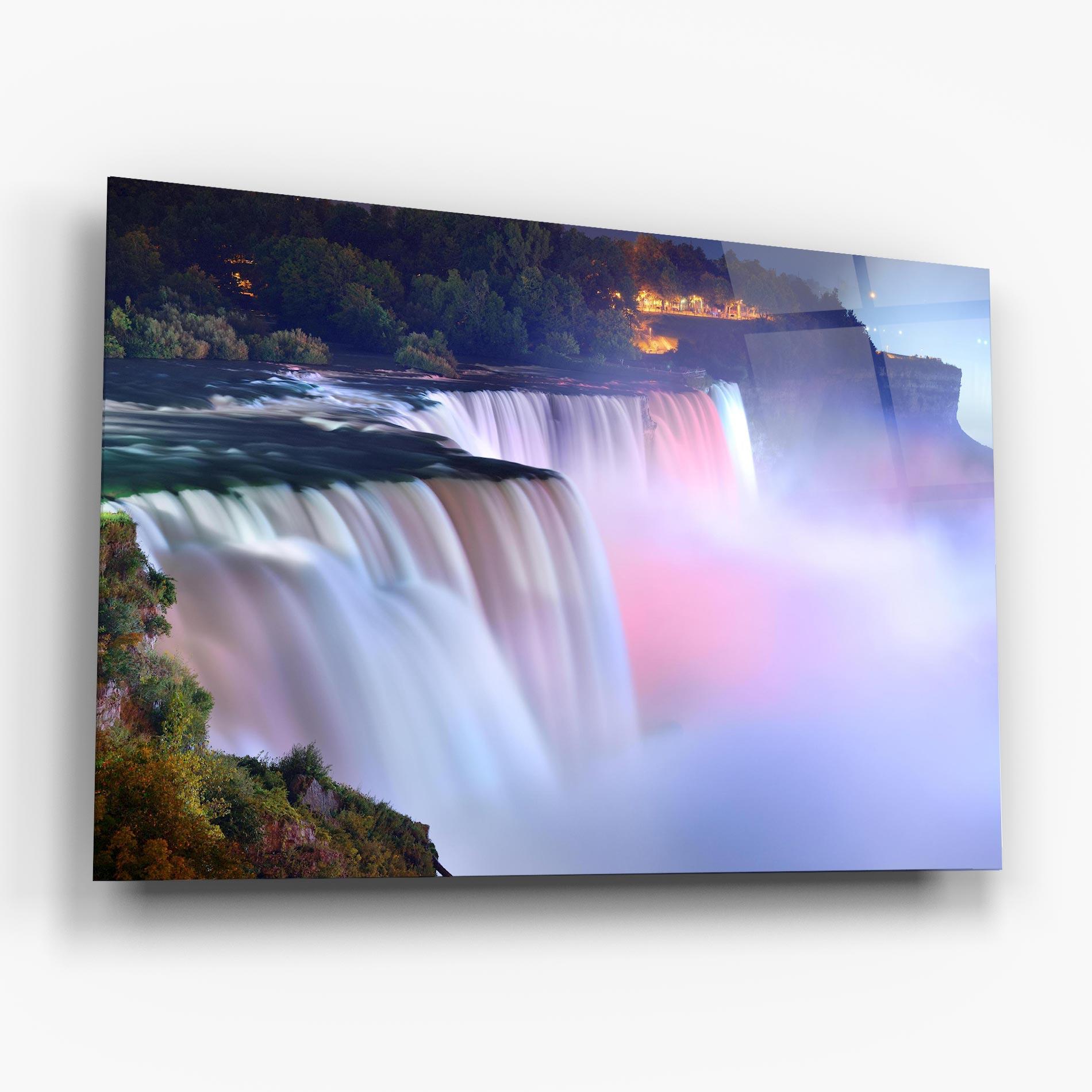 Glasbild Dreamy Purple Waterfall mockup 6