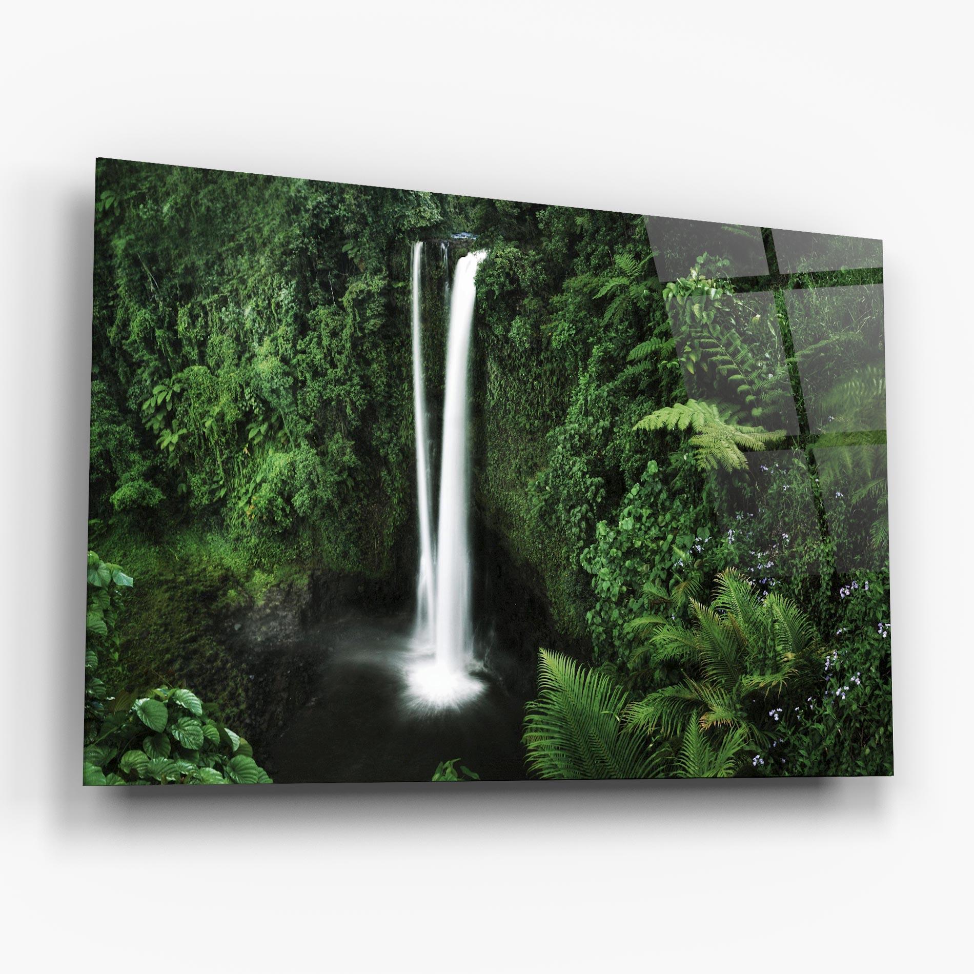 Glasbild Green Nature Waterfall mockup 6
