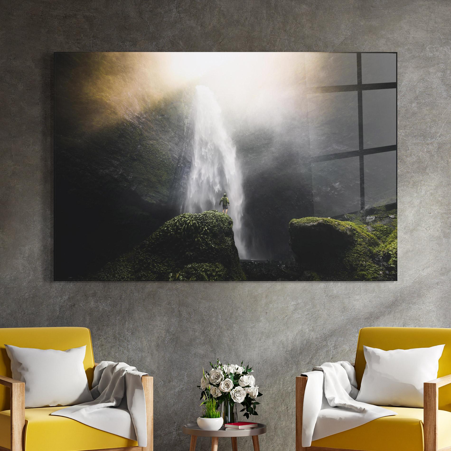 Glasbild Green Man Waterfall mockup 4