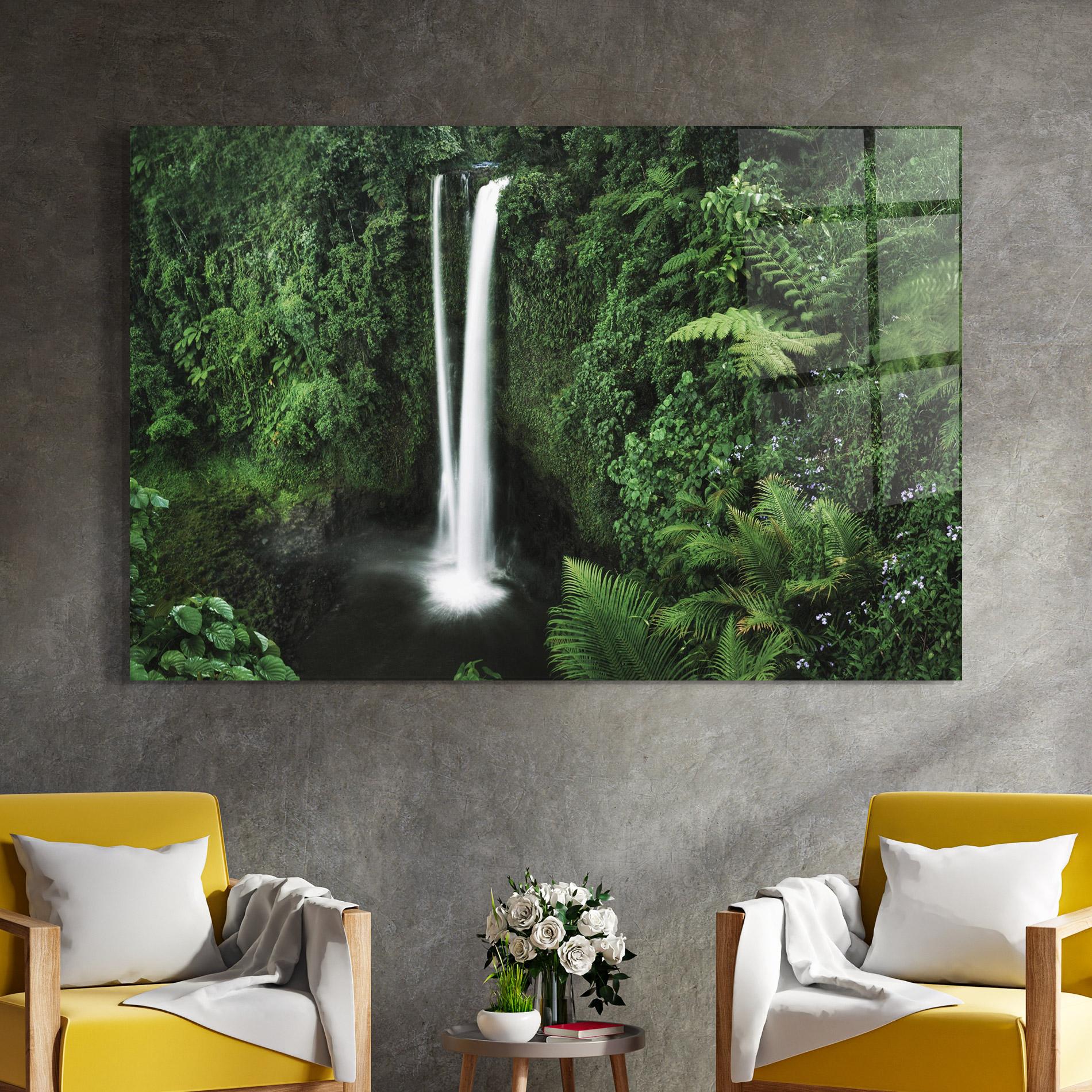 Glasbild Green Nature Waterfall mockup 4