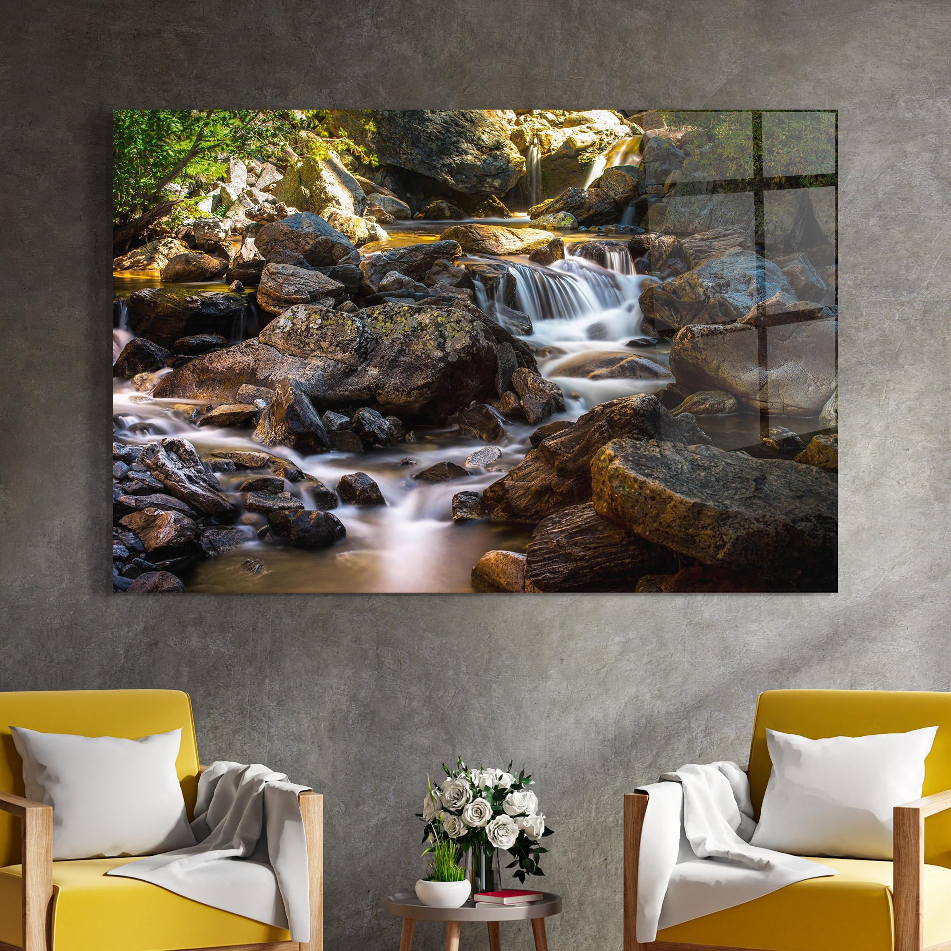 Glasbild Nature Rocks Waterfall mockup 4