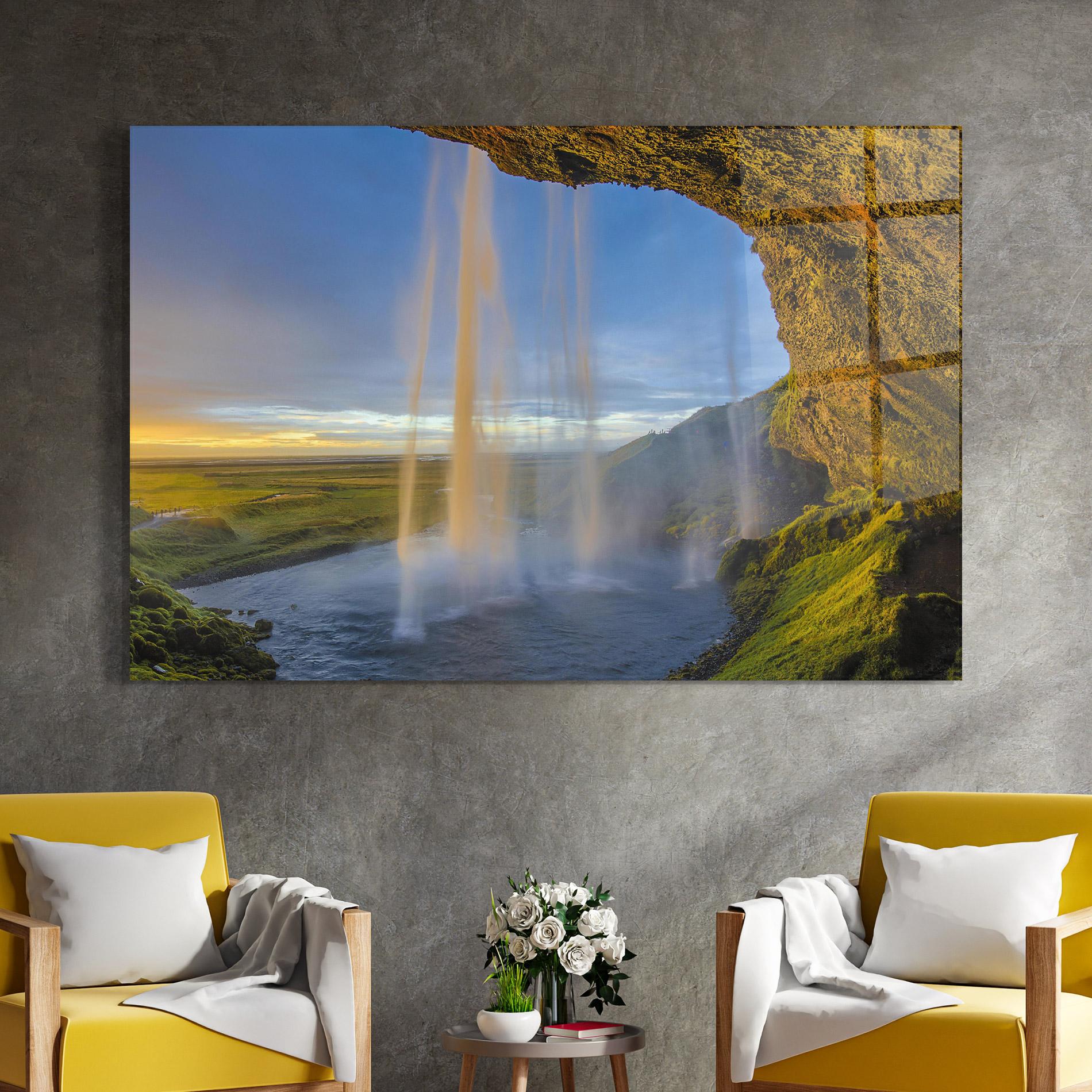 Glasbild Orange Waterfall mockup 4