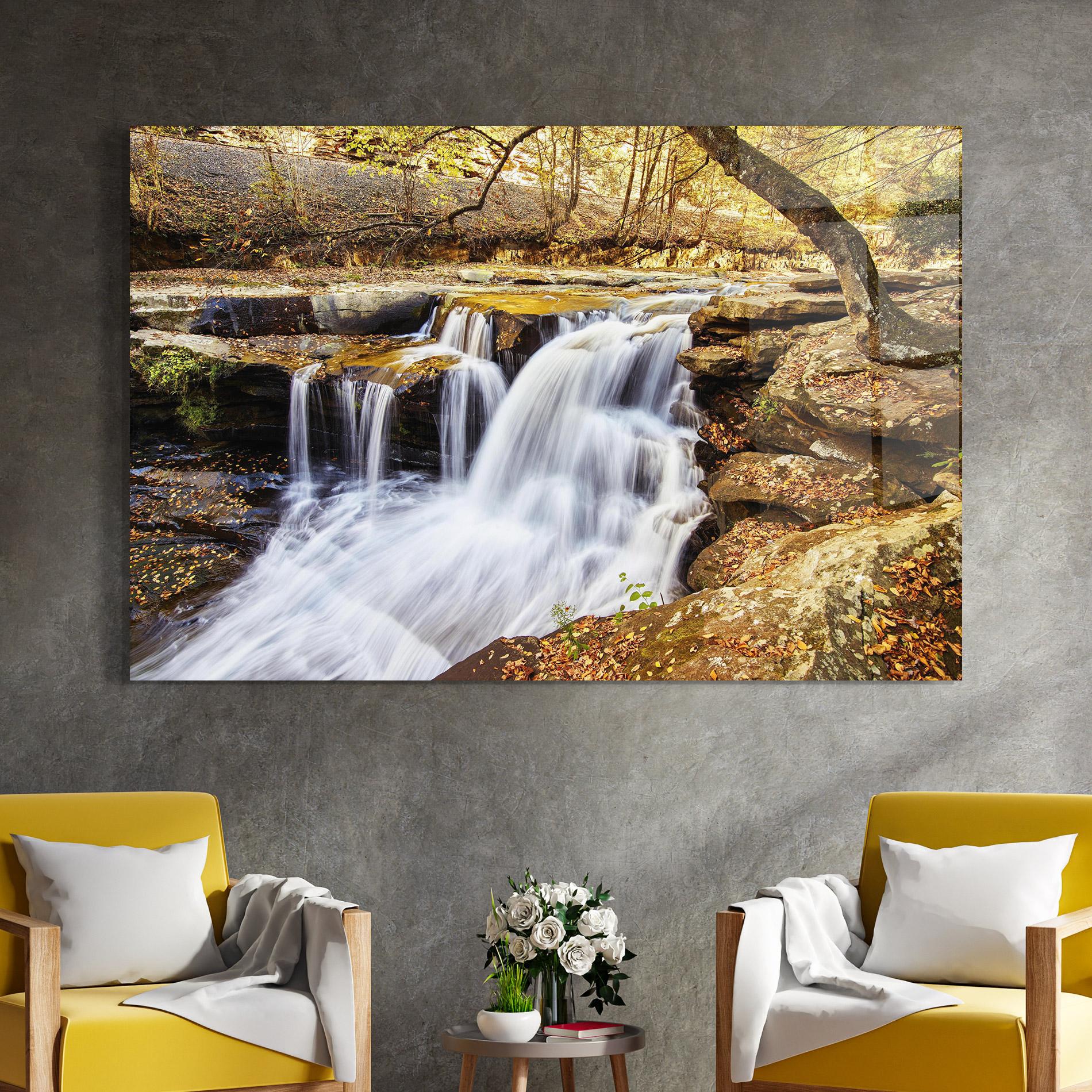 Glasbild Pretty Autumn Waterfall mockup 4