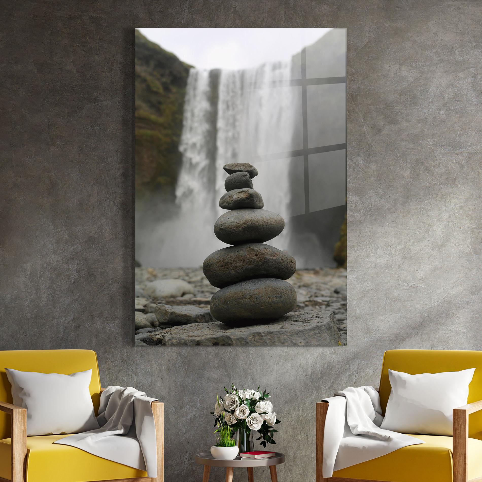 Glasbild Balanced Rocks Waterfall mockup 4