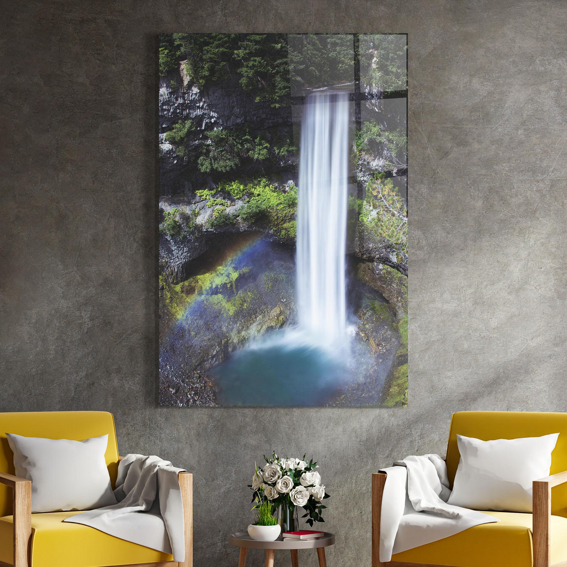 Glasbild Pretty Rainbow Waterfall mockup 4