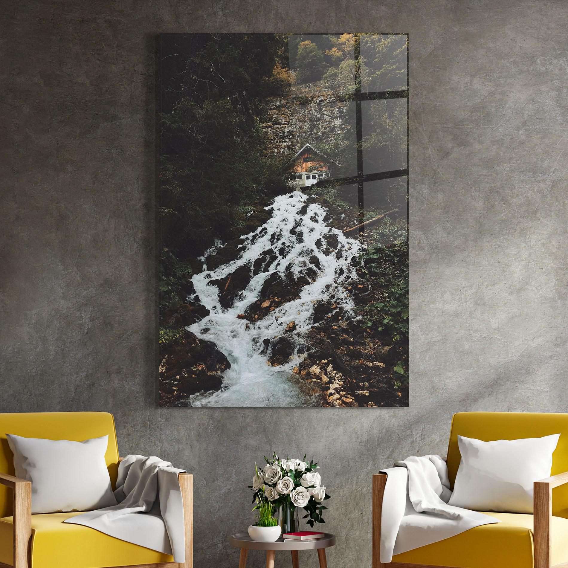 Glasbild Waterfall From Home mockup 4