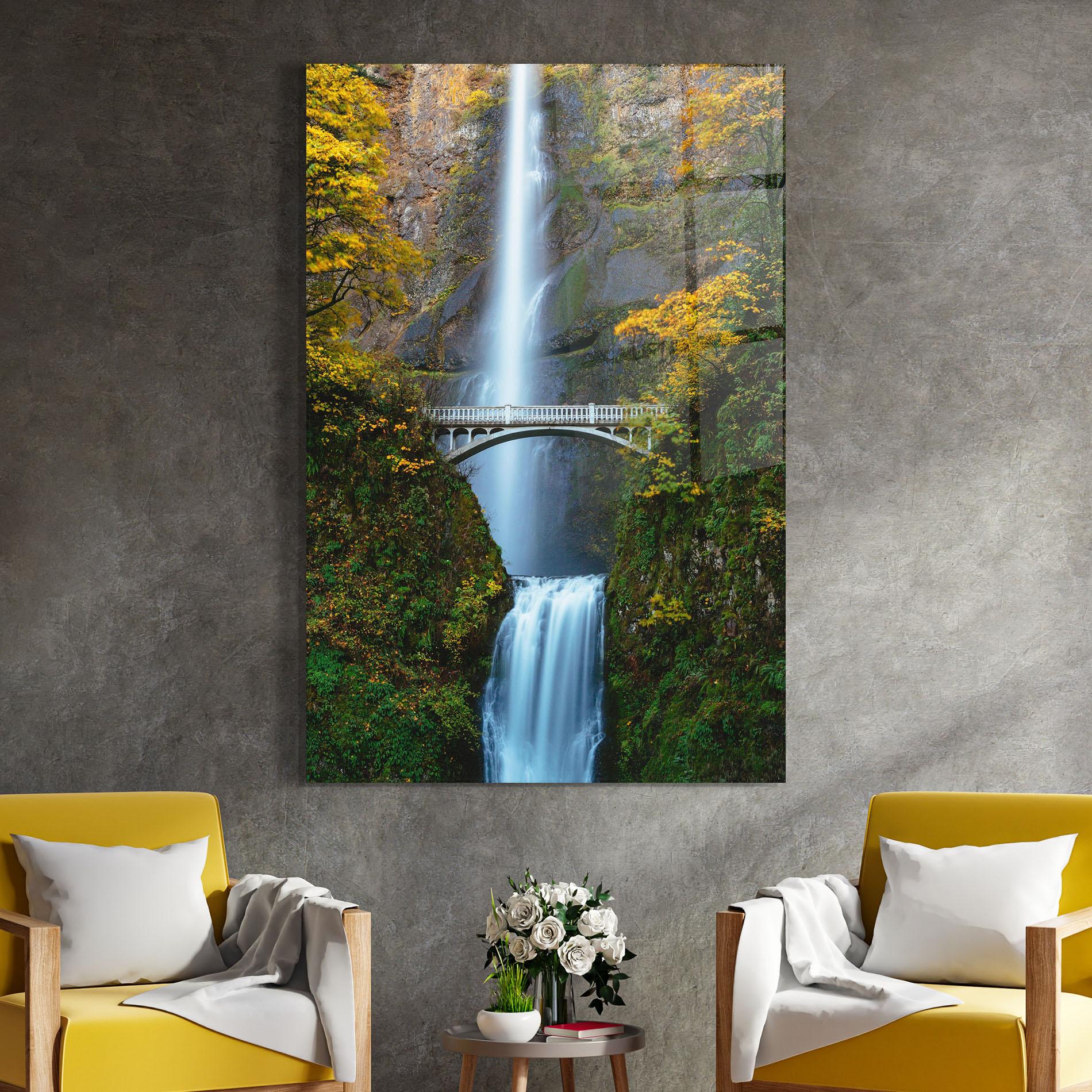 Glasbild Yellow Leaves Bridge mockup 4