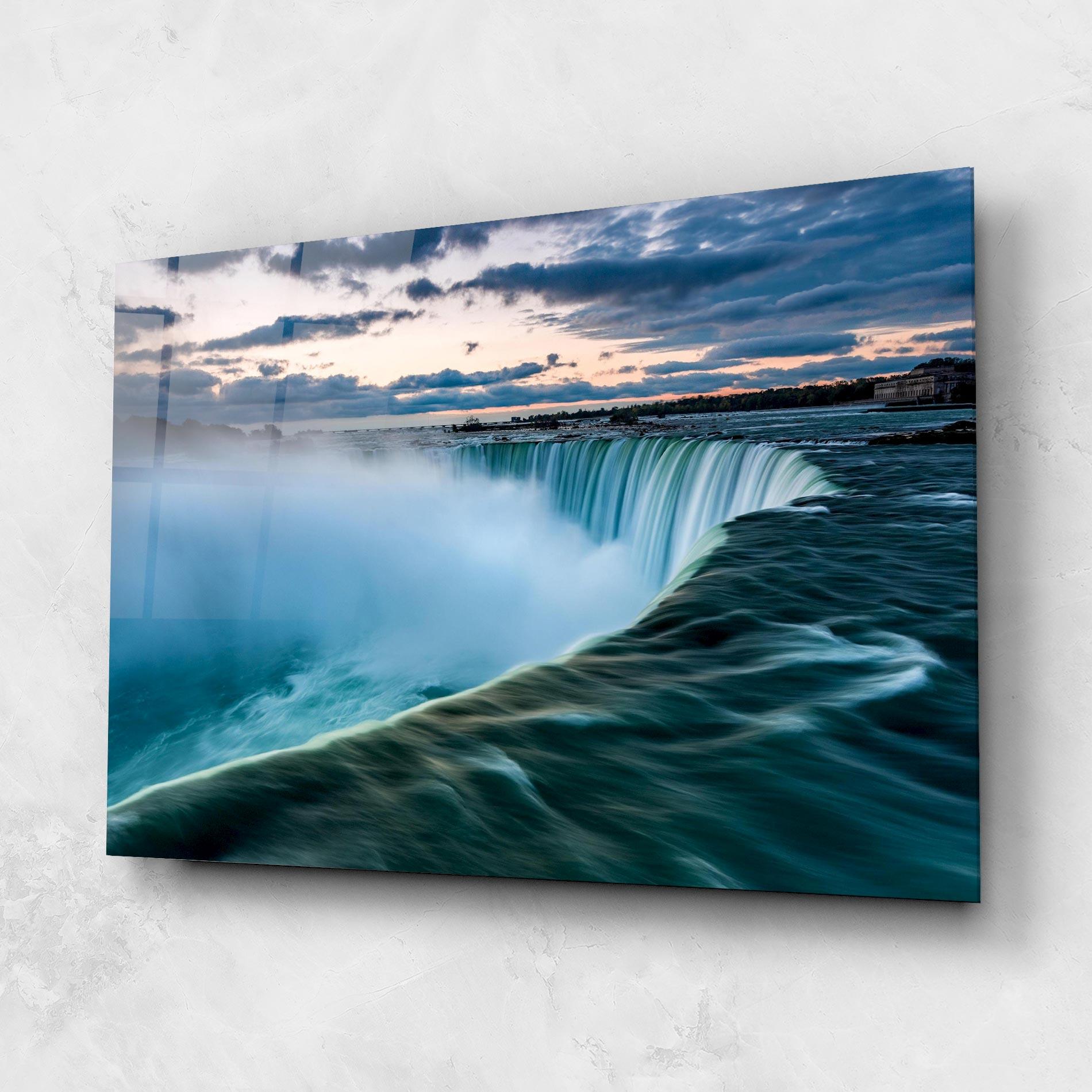 Glasbild Blue Dreamy Waterfall mockup 1