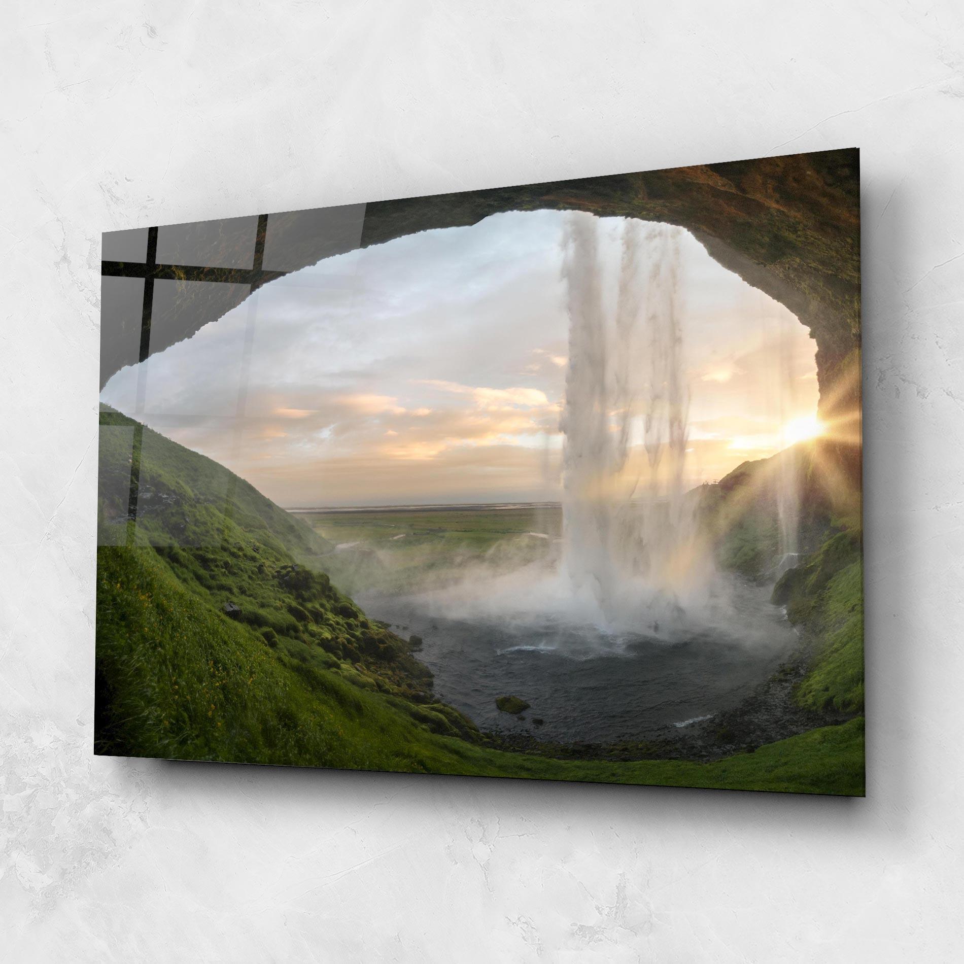 Glasbild Cave Waterfall mockup 1