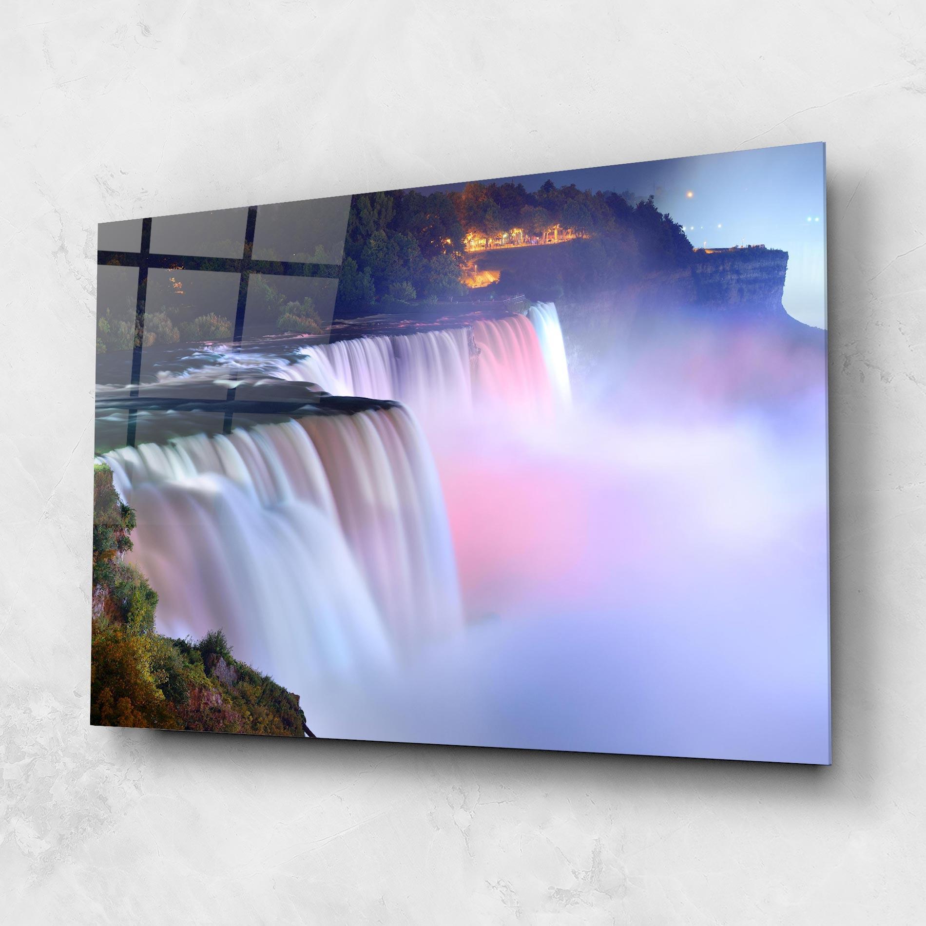 Glasbild Dreamy Purple Waterfall mockup 1