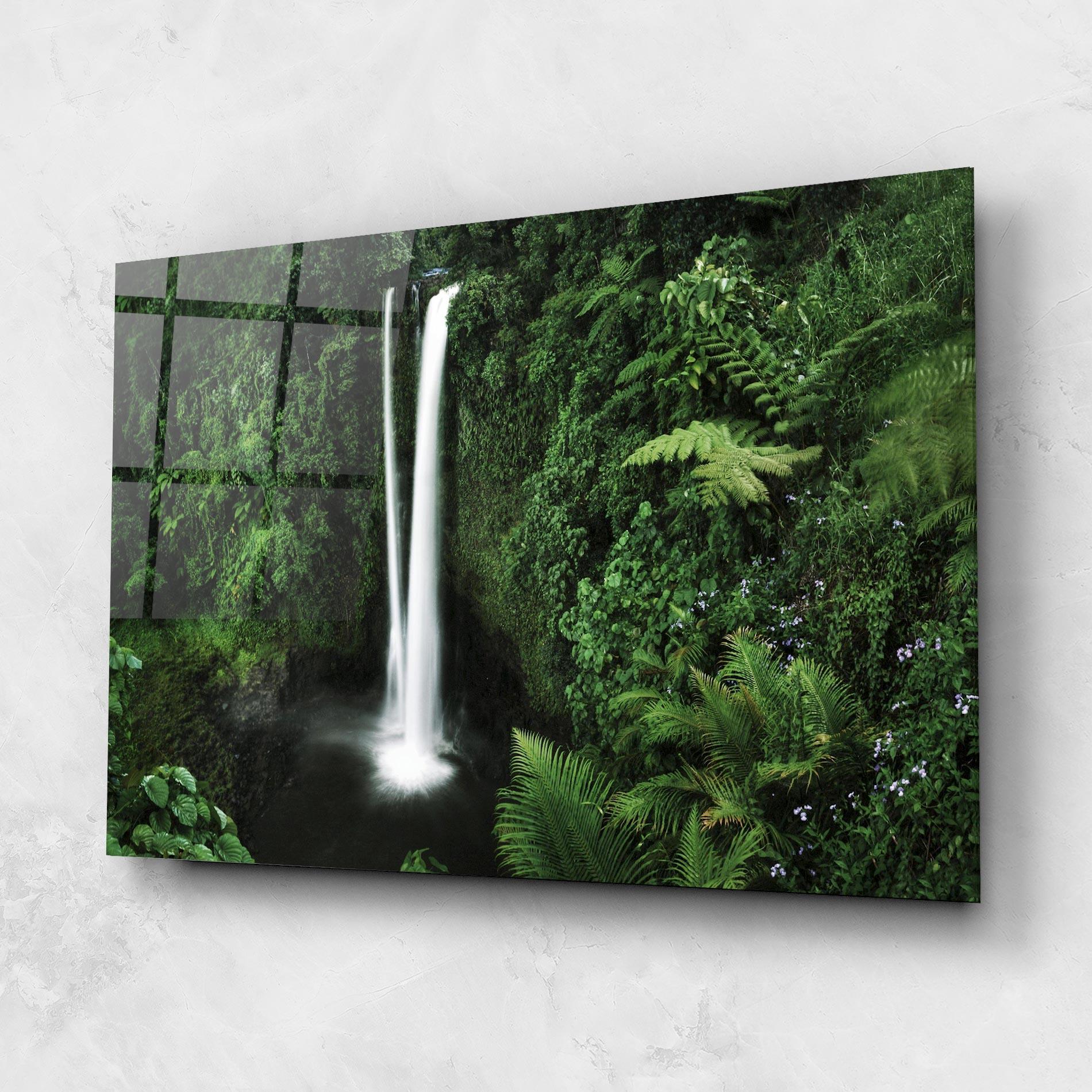 Glasbild Green Nature Waterfall mockup 1