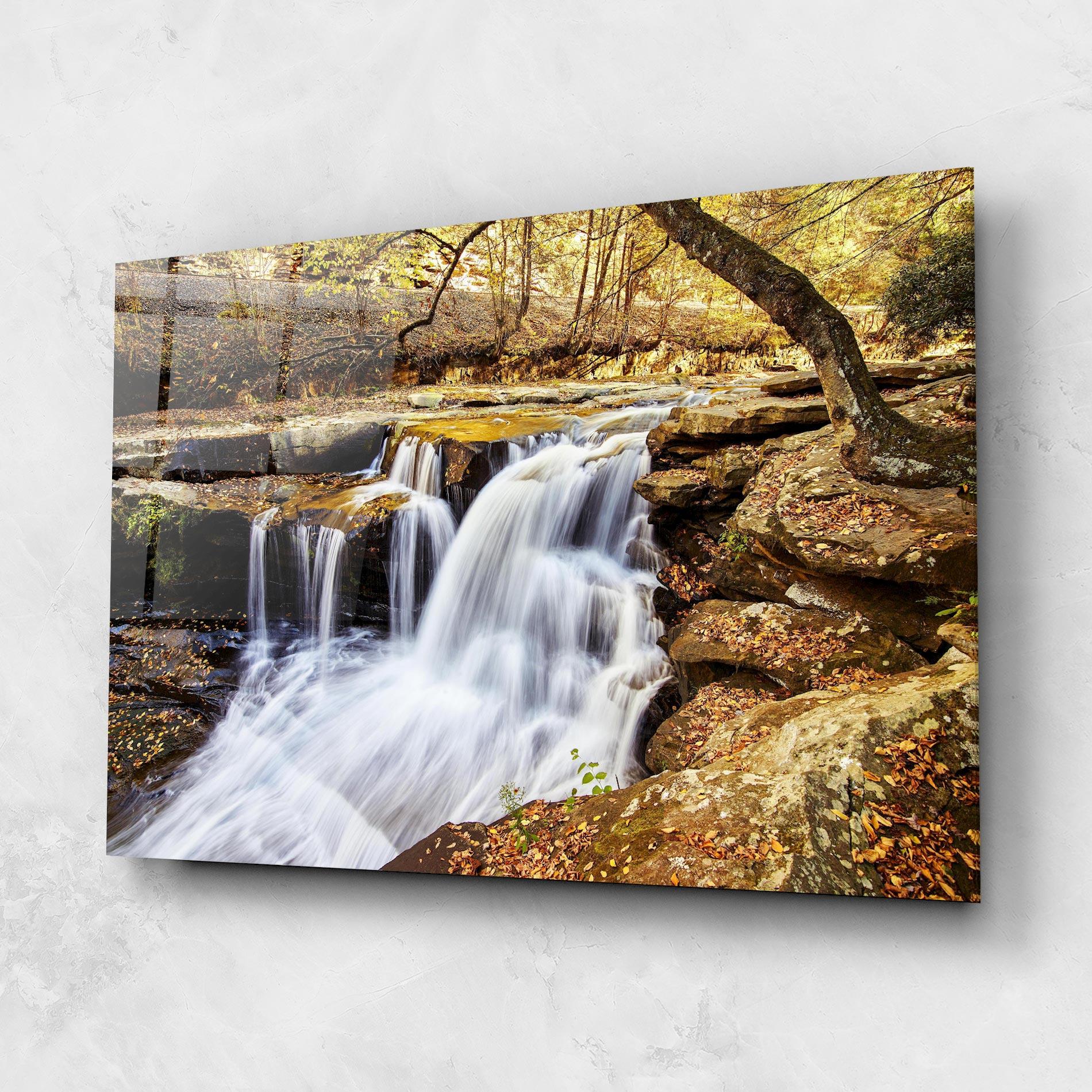 Glasbild Pretty Autumn Waterfall mockup 1