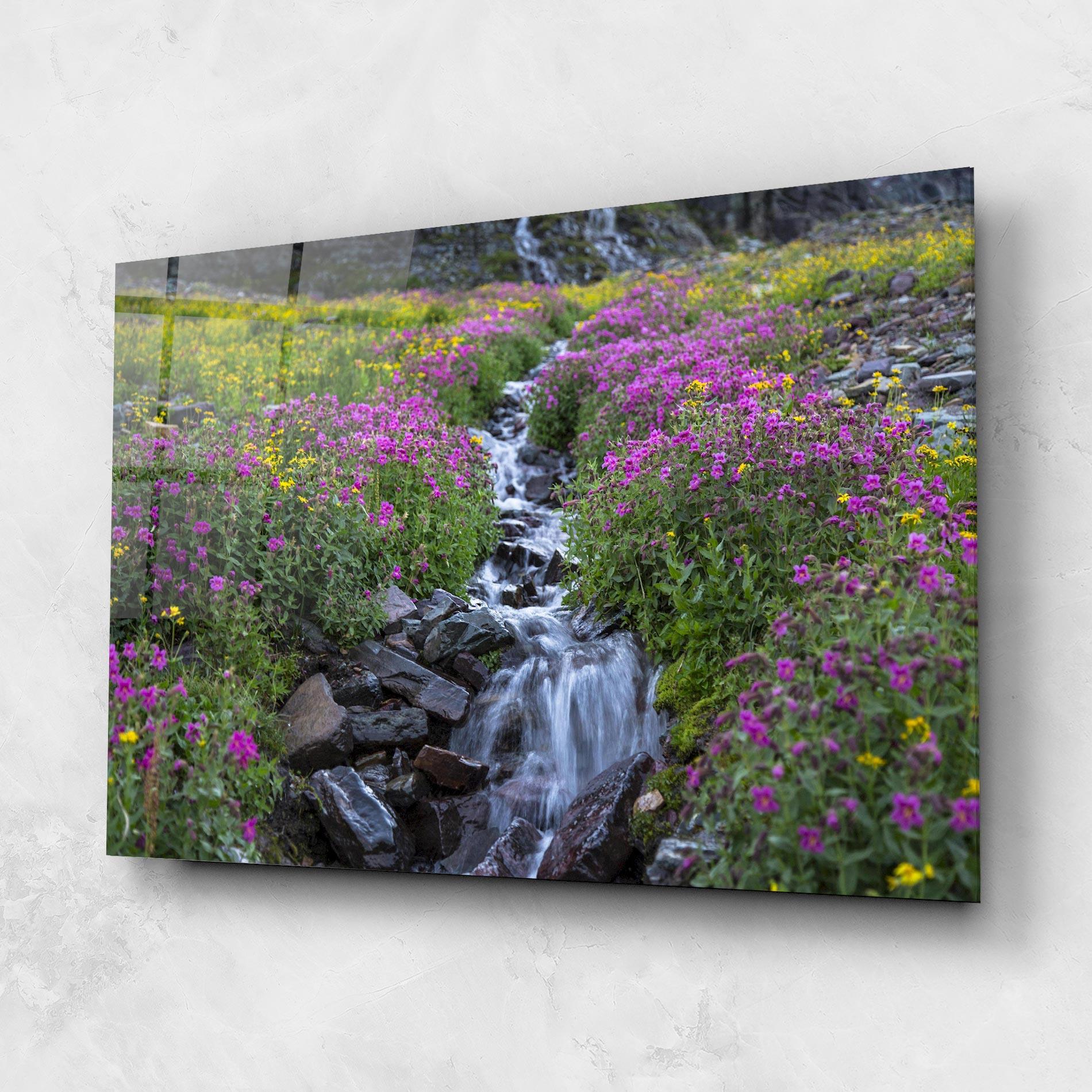 Glasbild Purple Field Waterfall mockup 1
