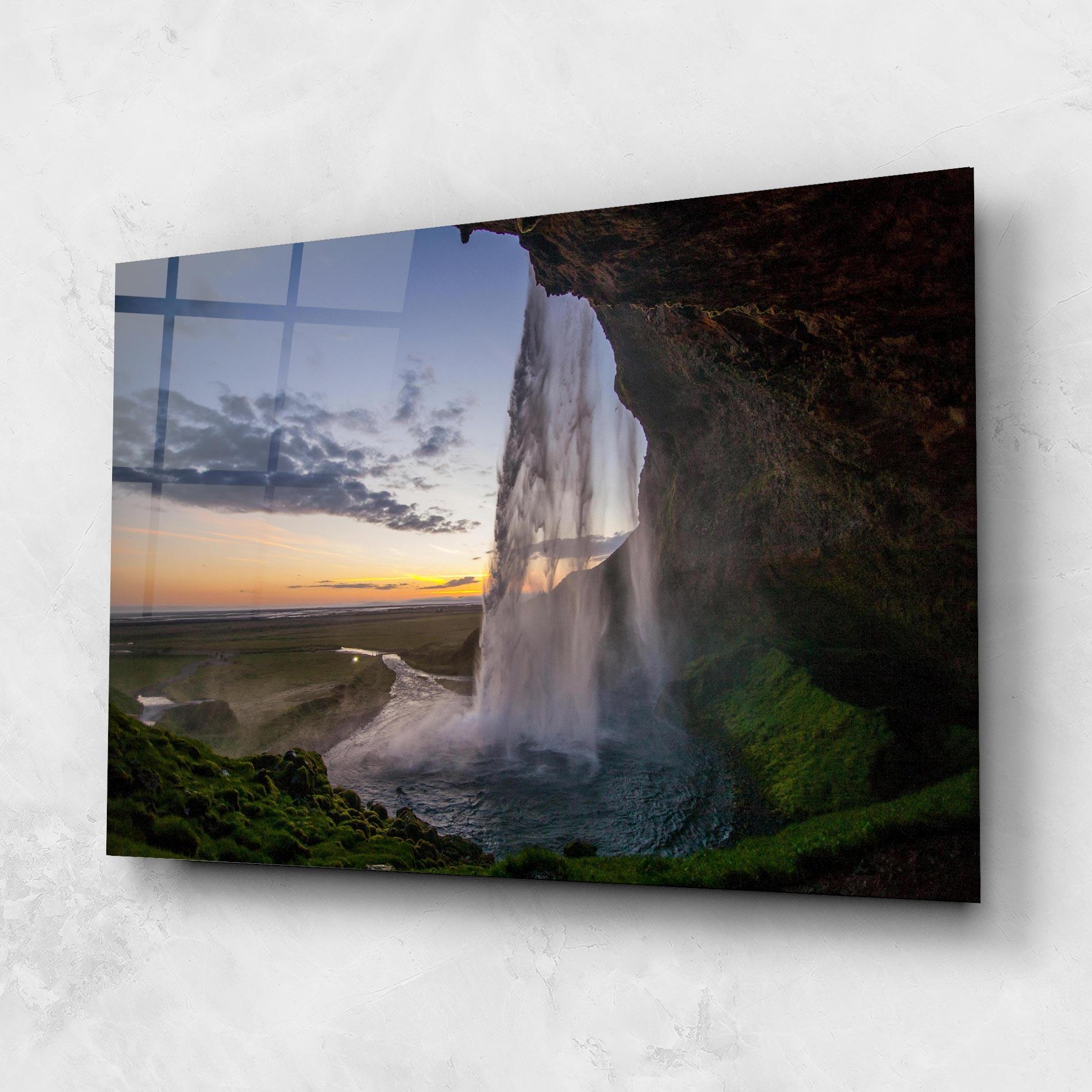 Glasbild Yellow Line Waterfall mockup 1