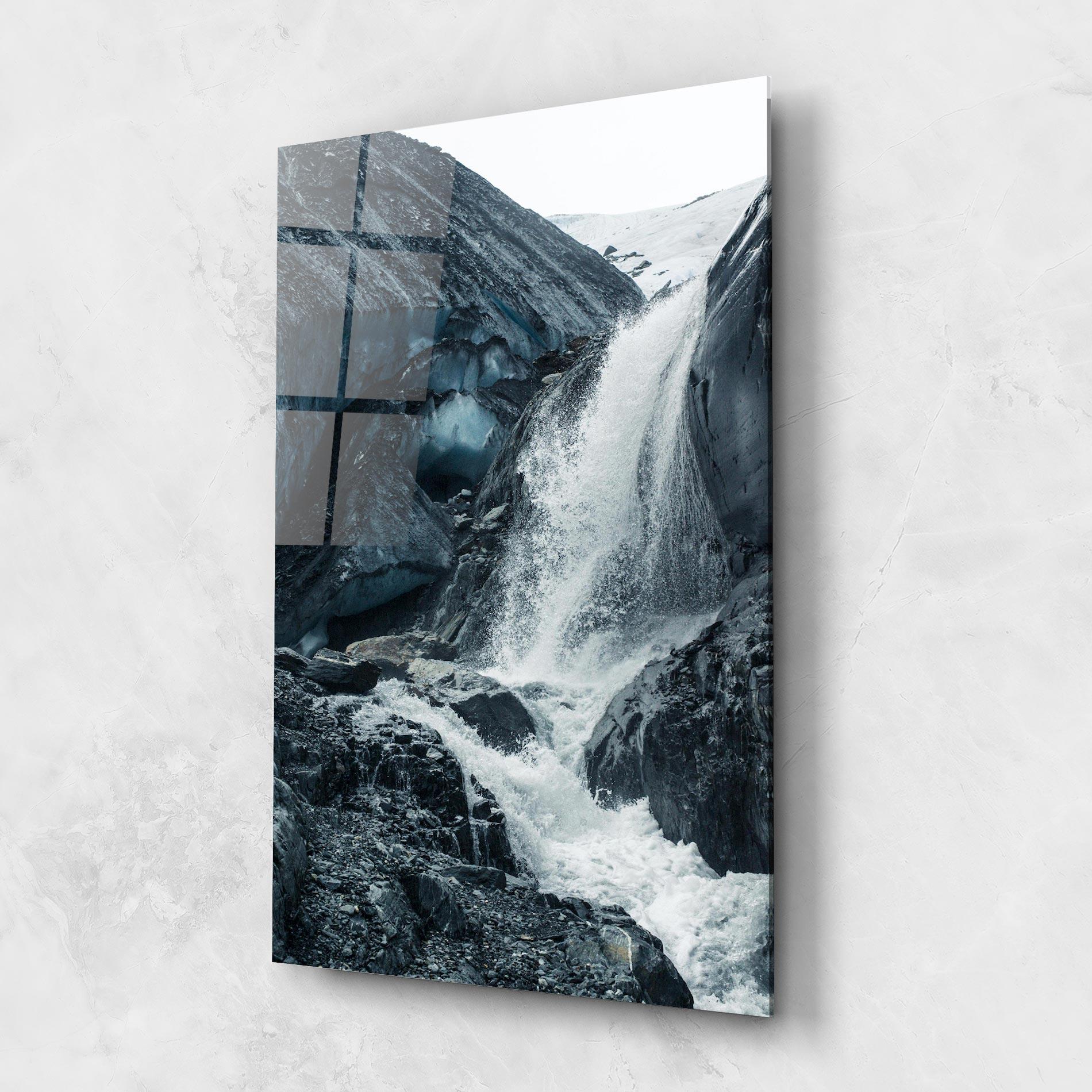 Glasbild Blue Rocks Waterfall mockup 1