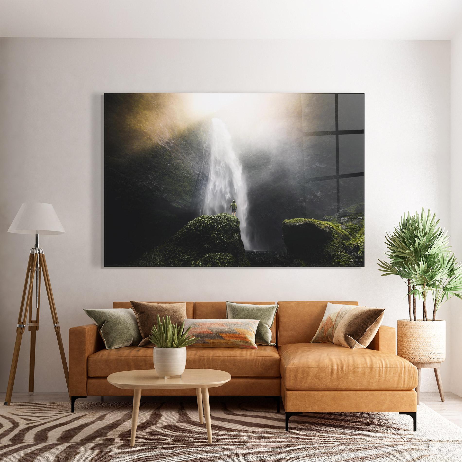 Glasbild Green Man Waterfall mockup 7