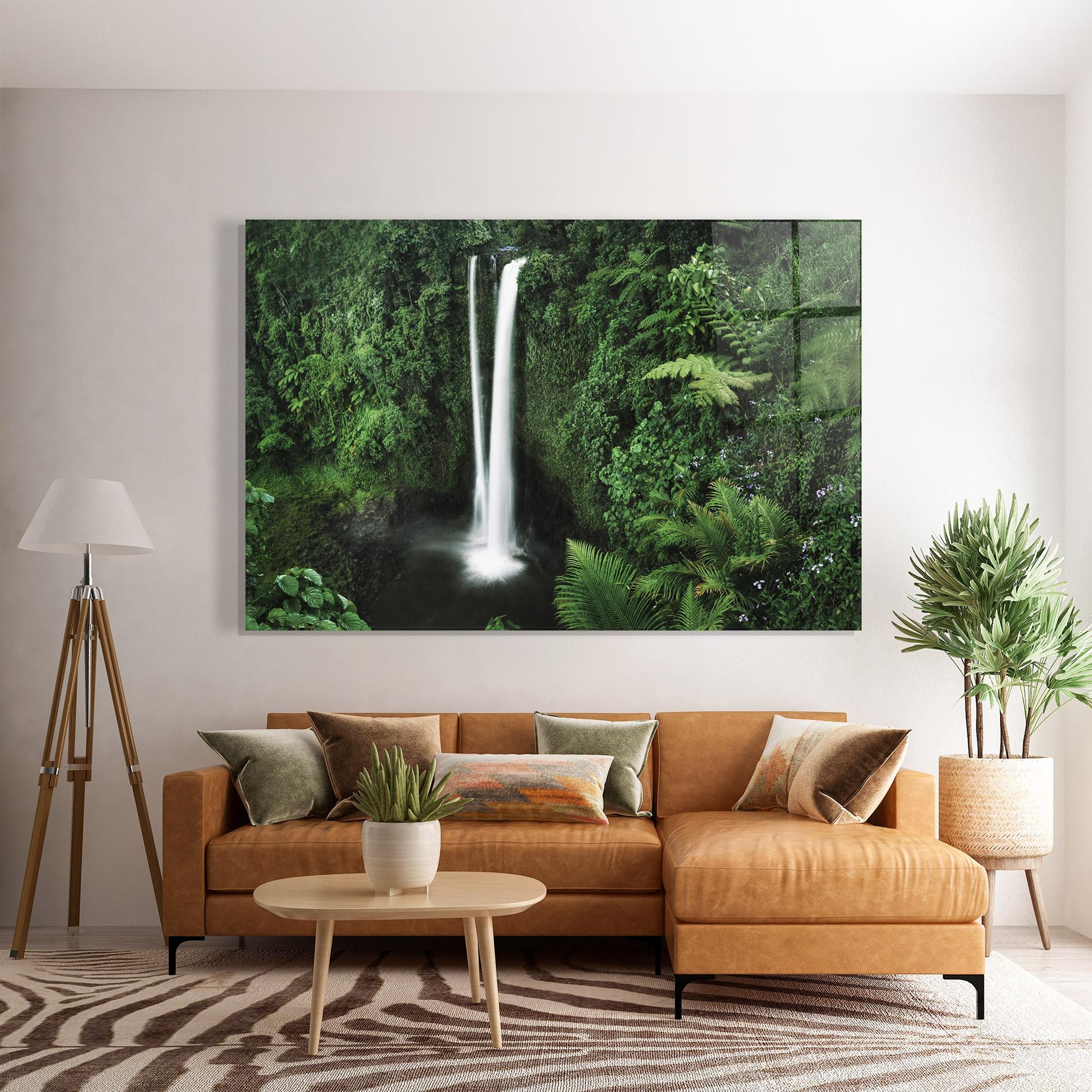Glasbild Green Nature Waterfall mockup 7