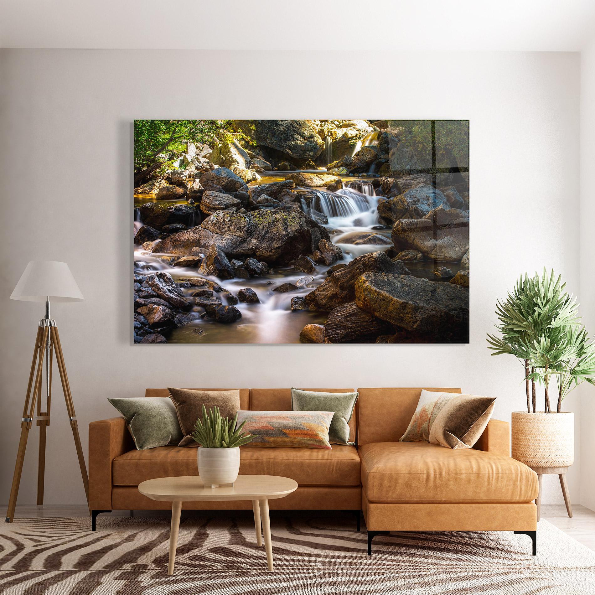 Glasbild Nature Rocks Waterfall mockup 7