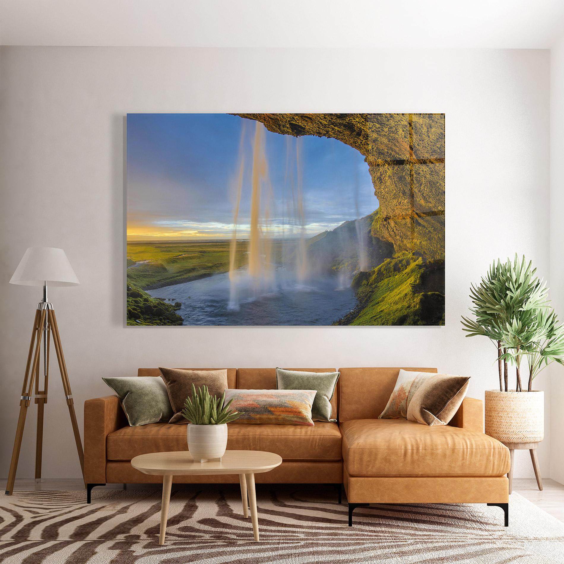 Glasbild Orange Waterfall mockup 7