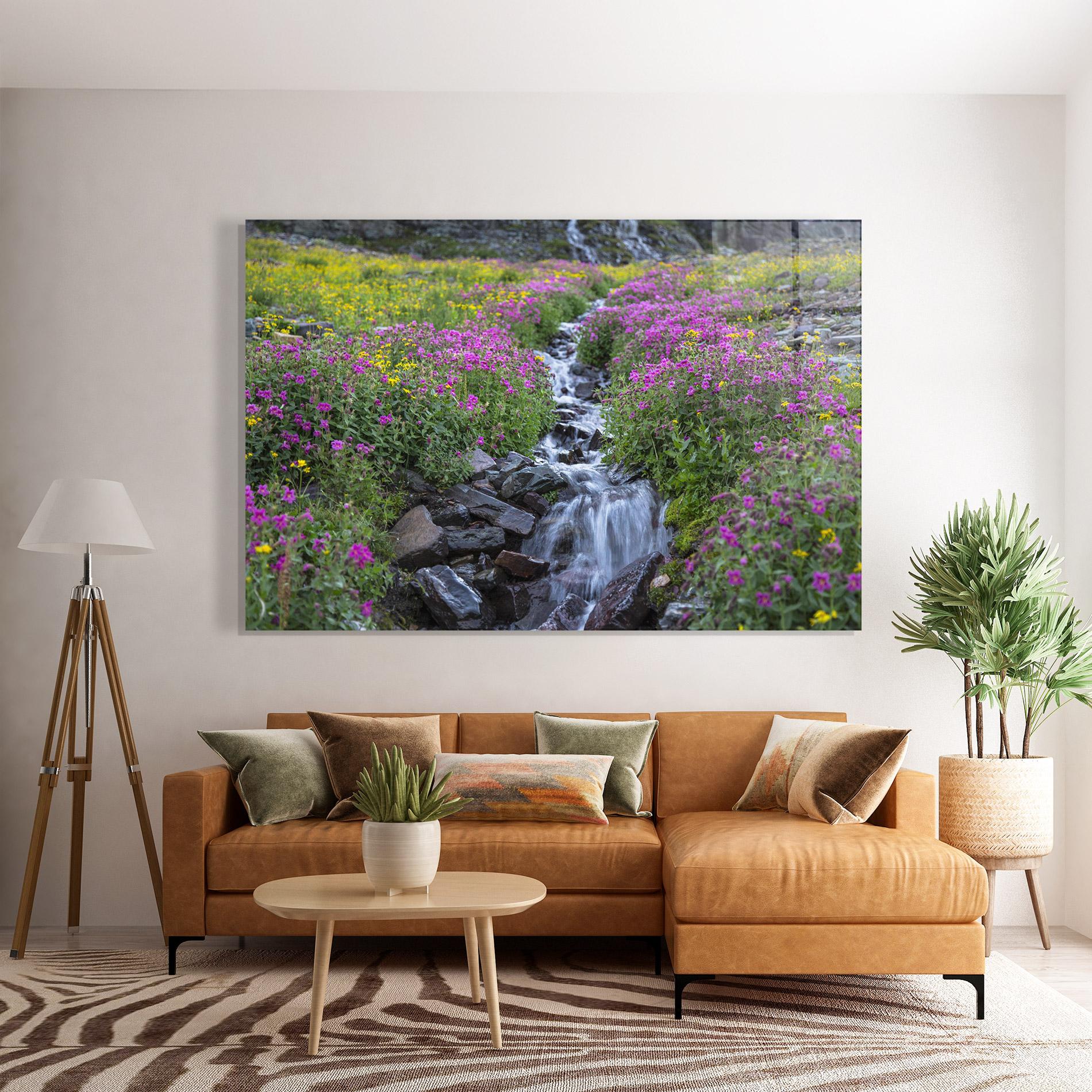 Glasbild Purple Field Waterfall mockup 7