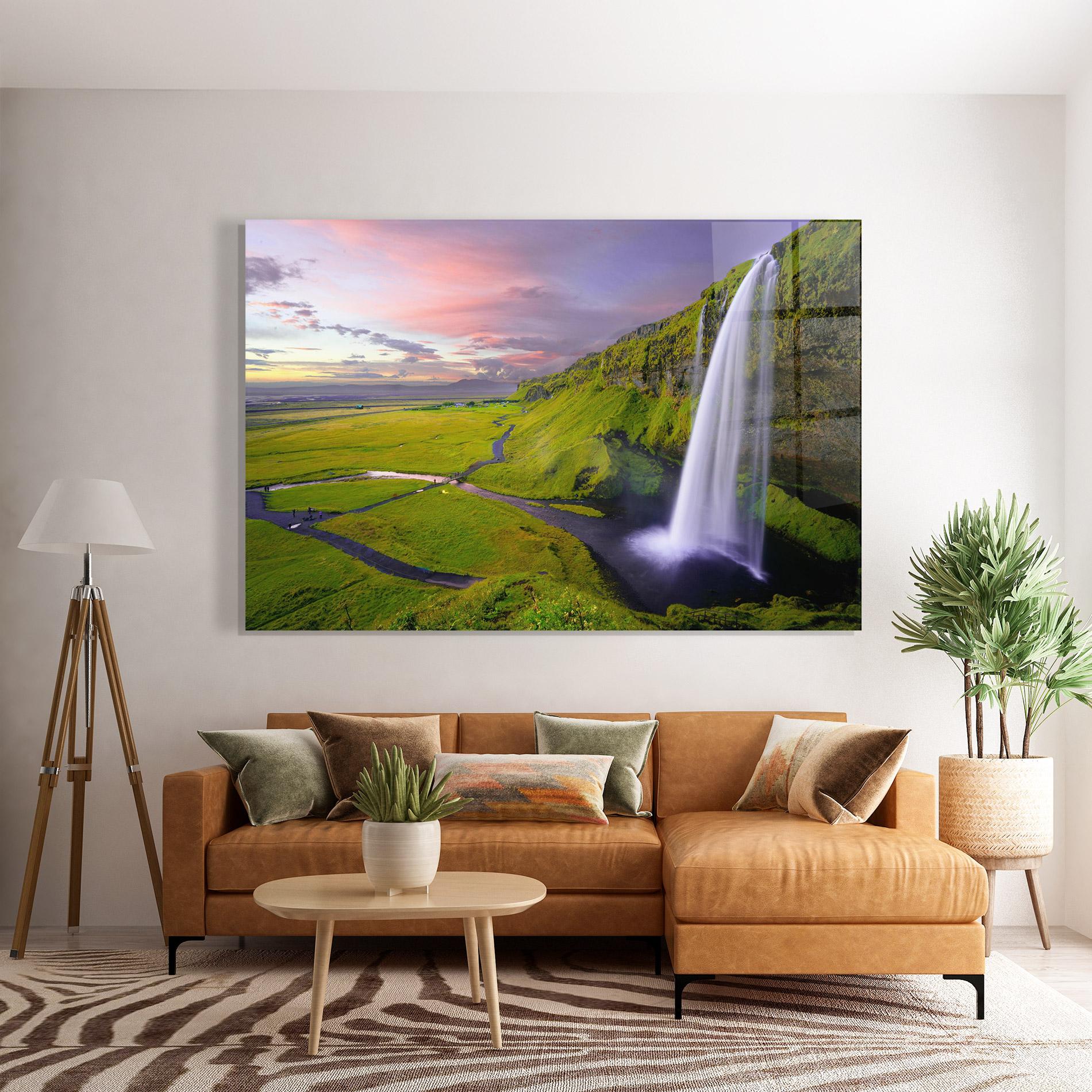 Glasbild Purple Sky Waterfall mockup 7