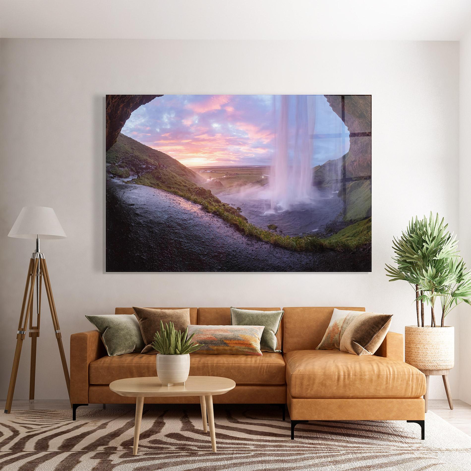 Glasbild Waterfall From Cave View mockup 7