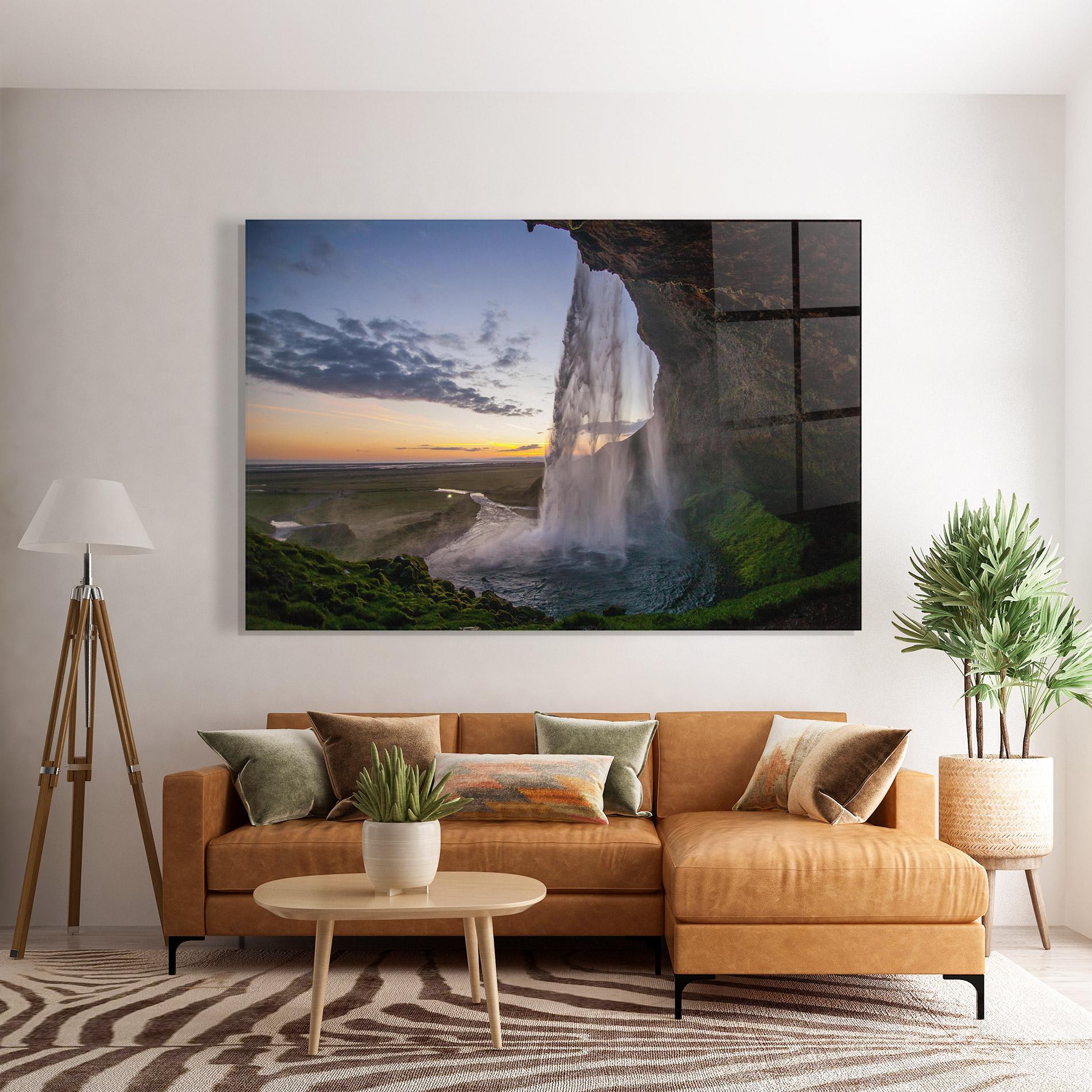 Glasbild Yellow Line Waterfall mockup 7