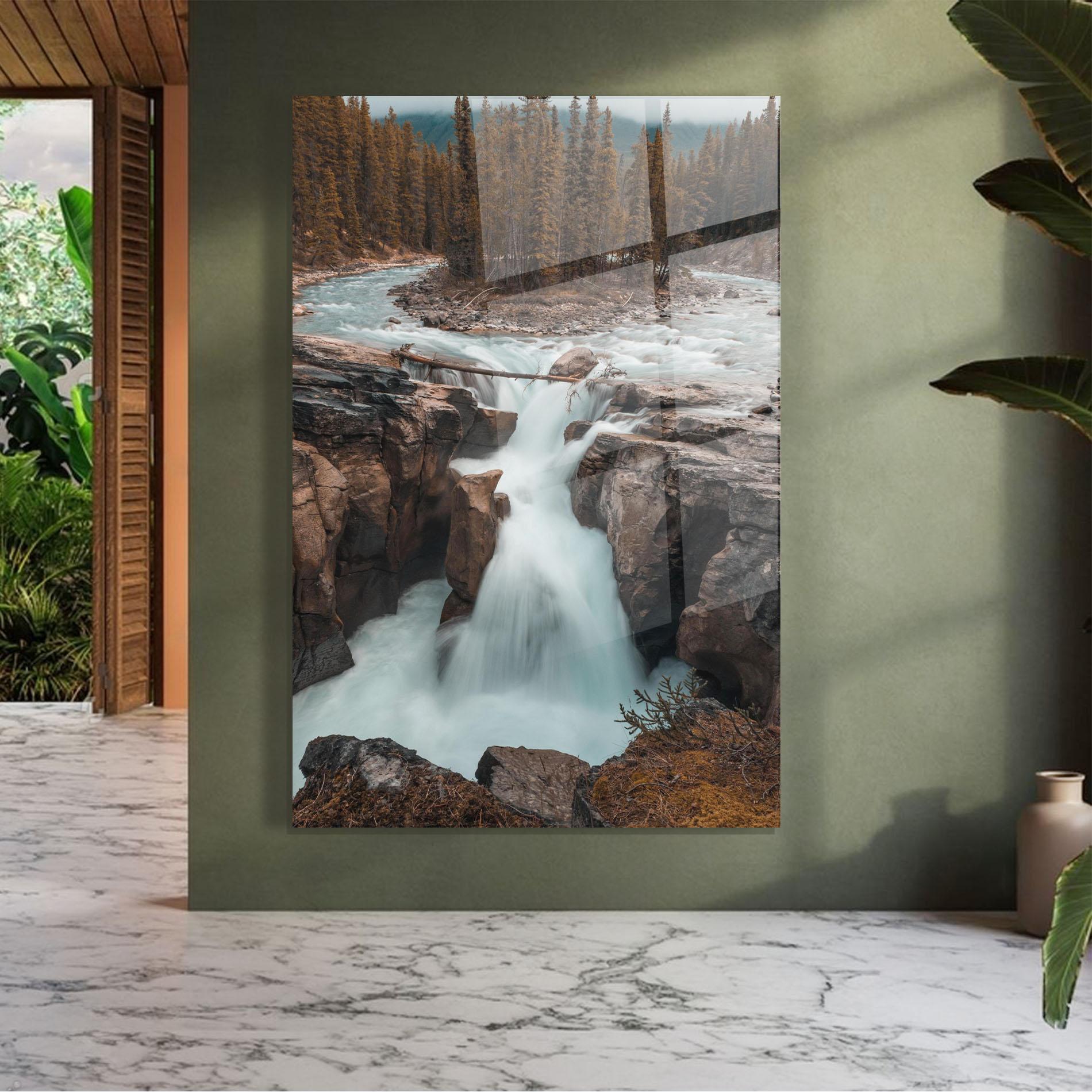 Glasbild Orange Trees Waterfall mockup 7