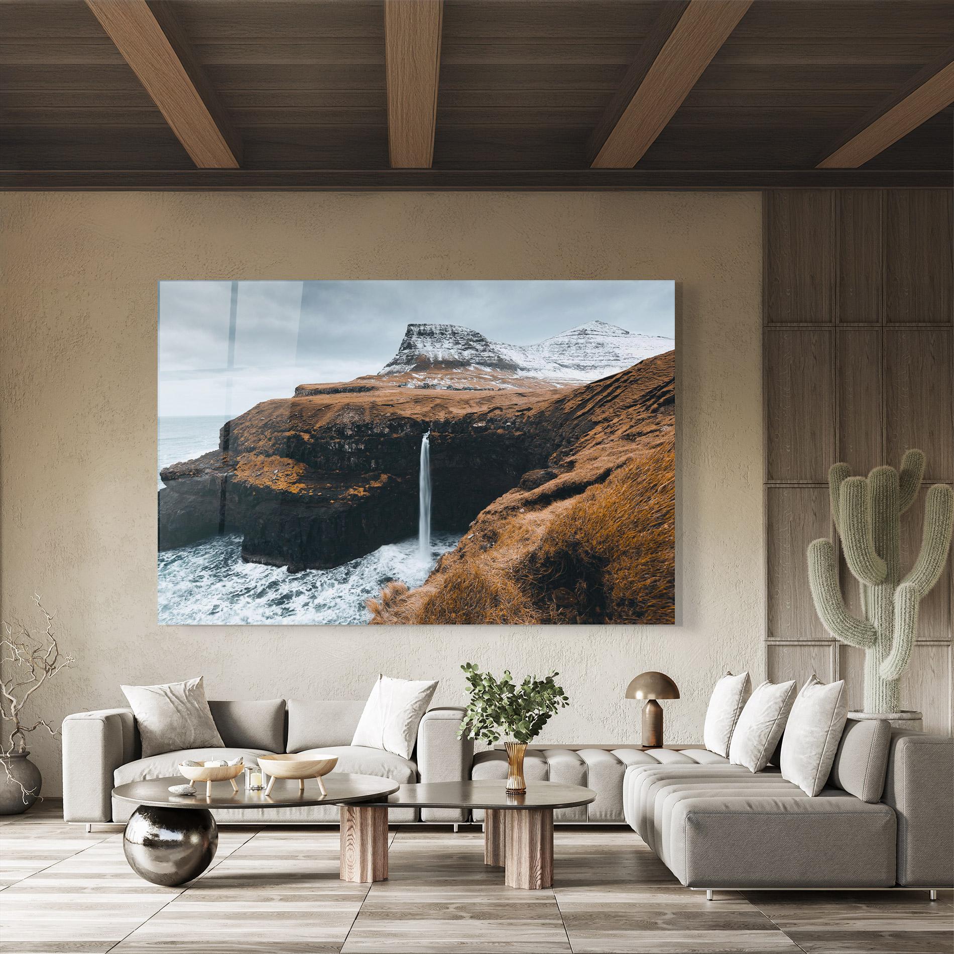 Glasbild Black Houses Waterfall mockup 8