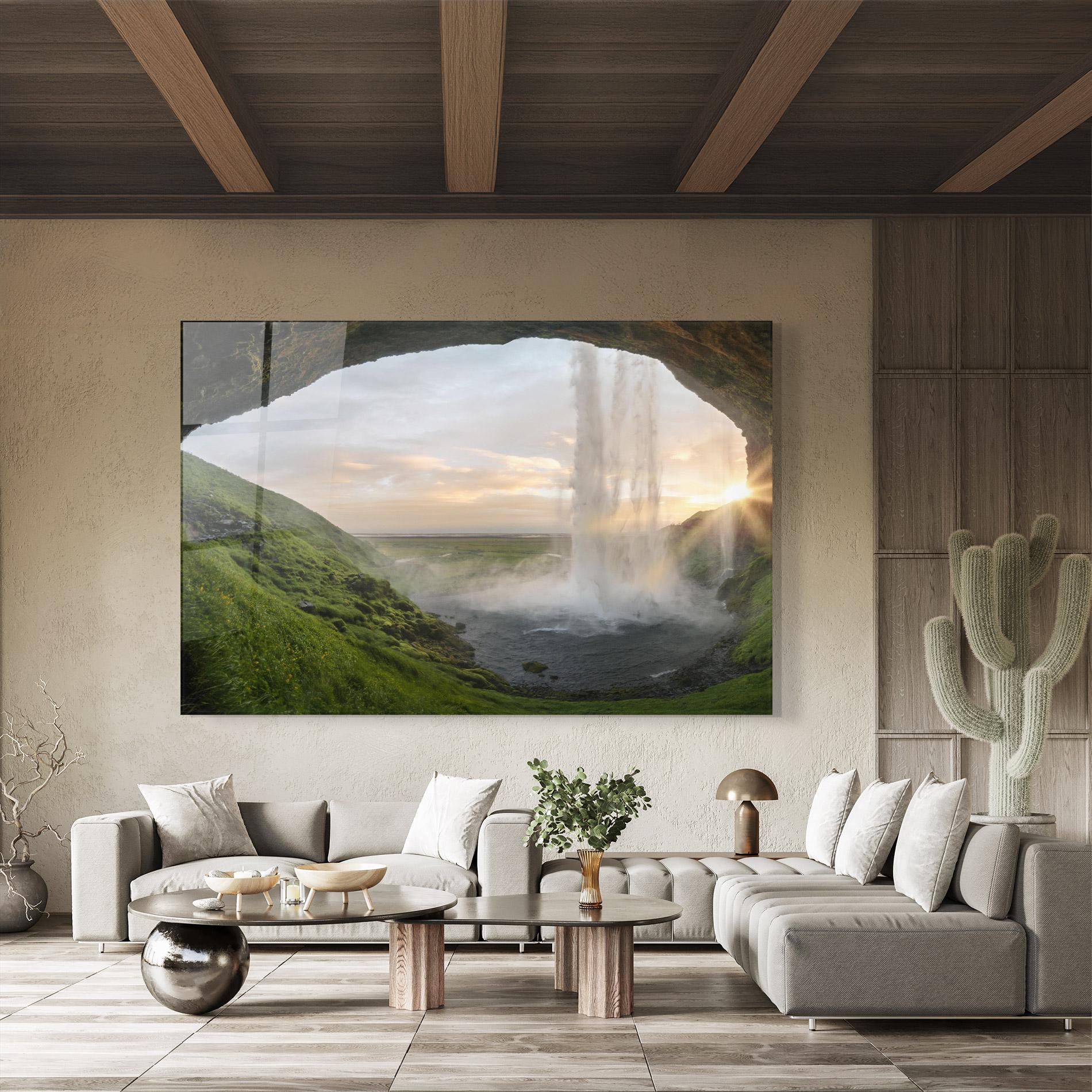 Glasbild Cave Waterfall mockup 8