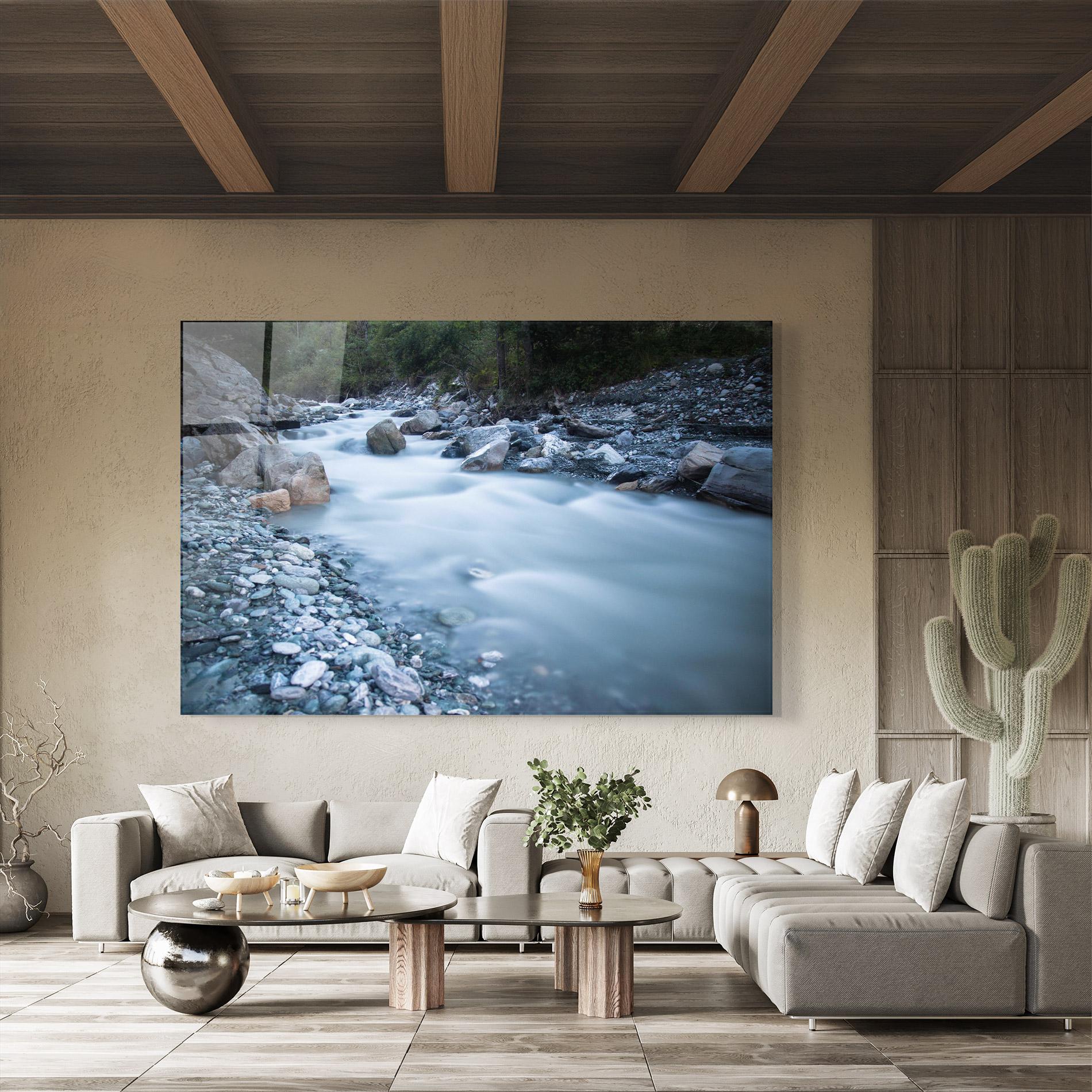 Glasbild Grey Water Falling mockup 8