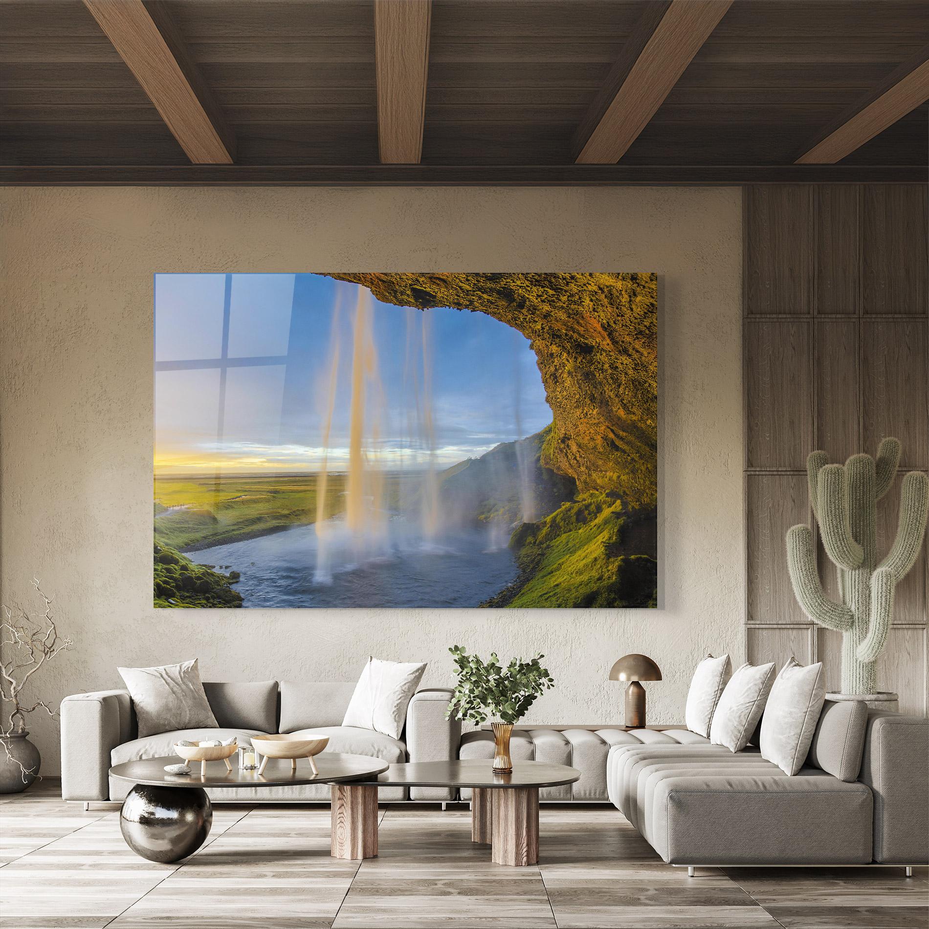 Glasbild Orange Waterfall mockup 8