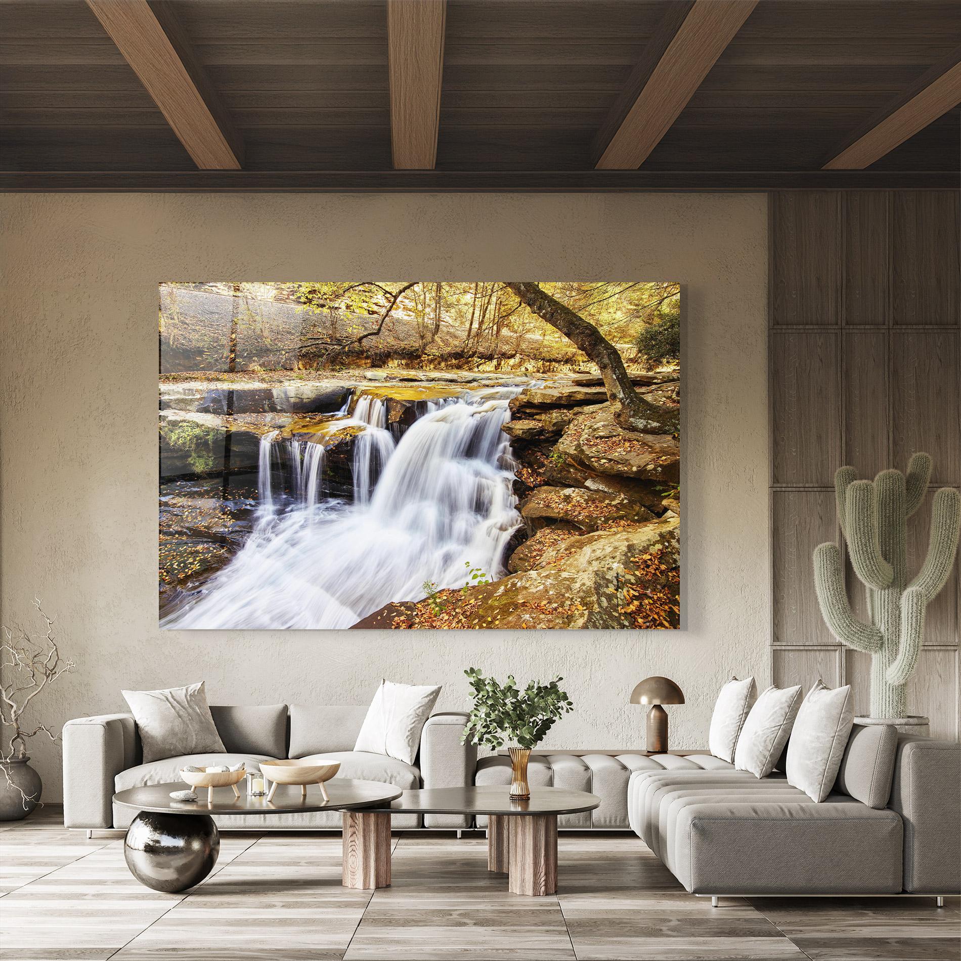 Glasbild Pretty Autumn Waterfall mockup 8