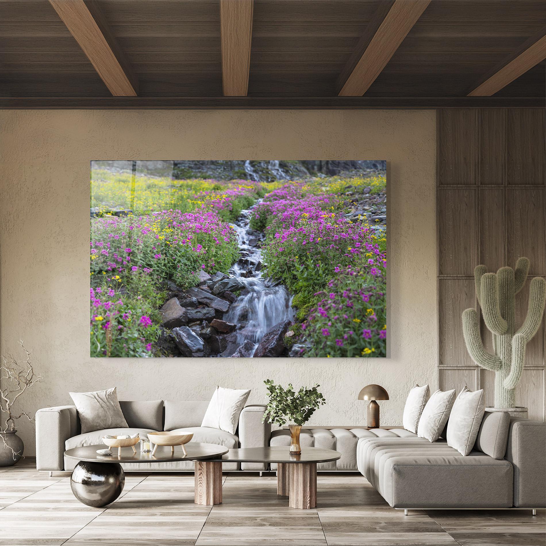 Glasbild Purple Field Waterfall mockup 8