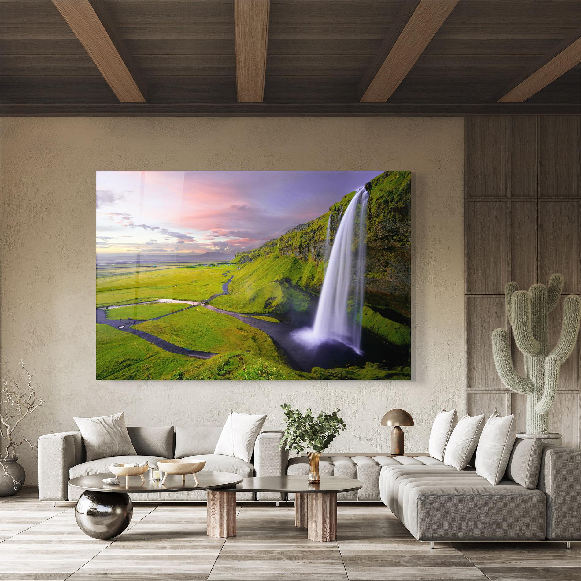 Glasbild Purple Sky Waterfall mockup 8