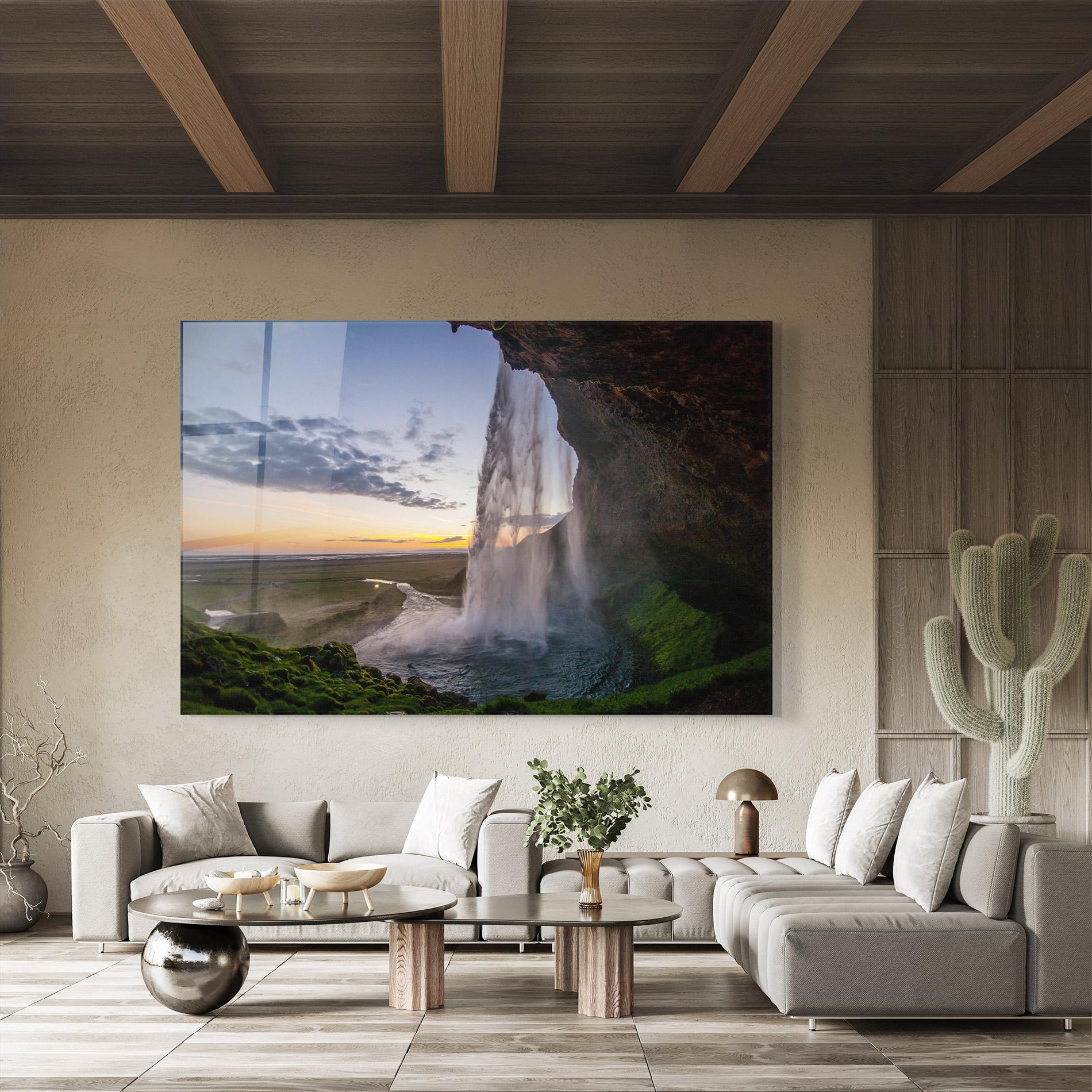 Glasbild Yellow Line Waterfall mockup 8