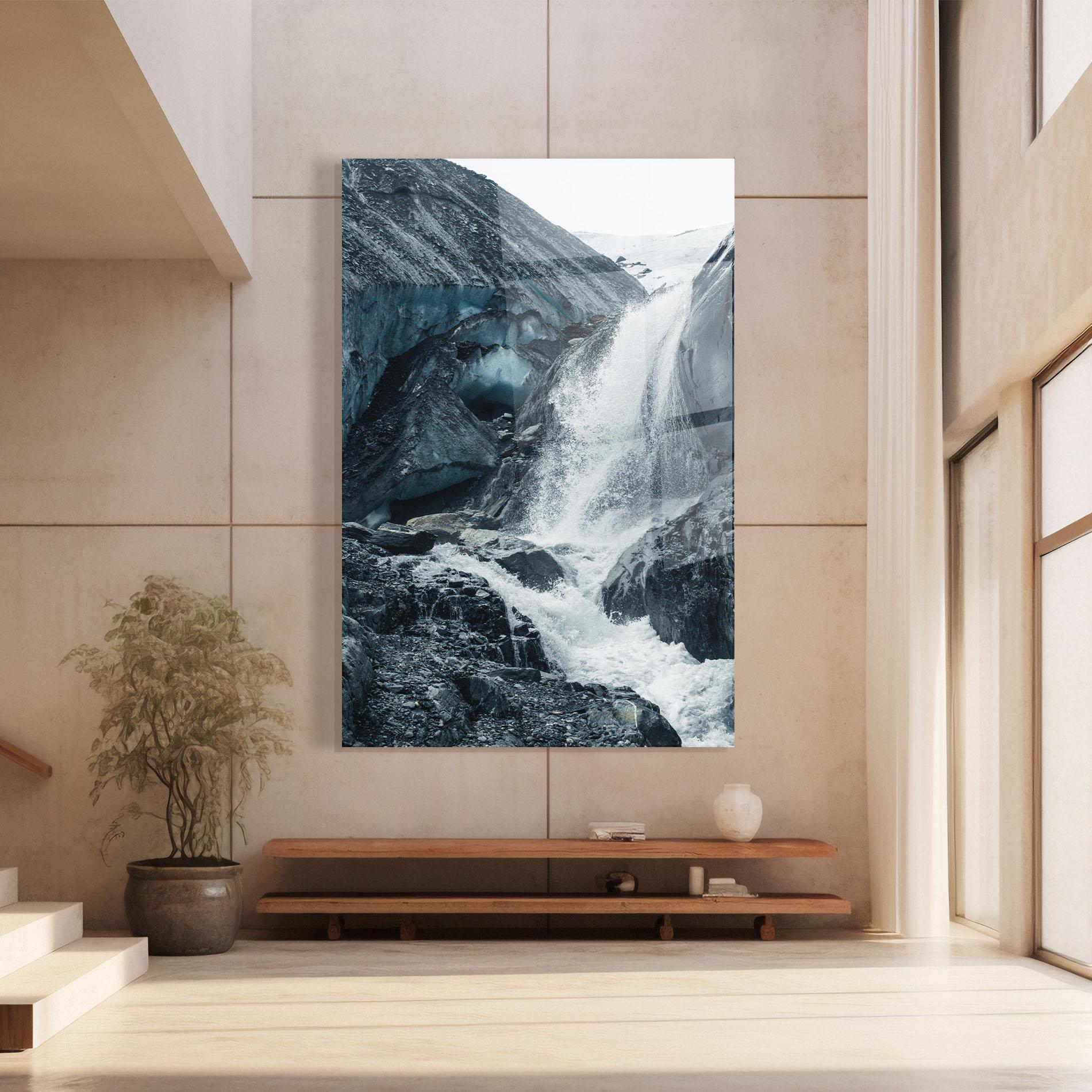 Glasbild Blue Rocks Waterfall mockup 8