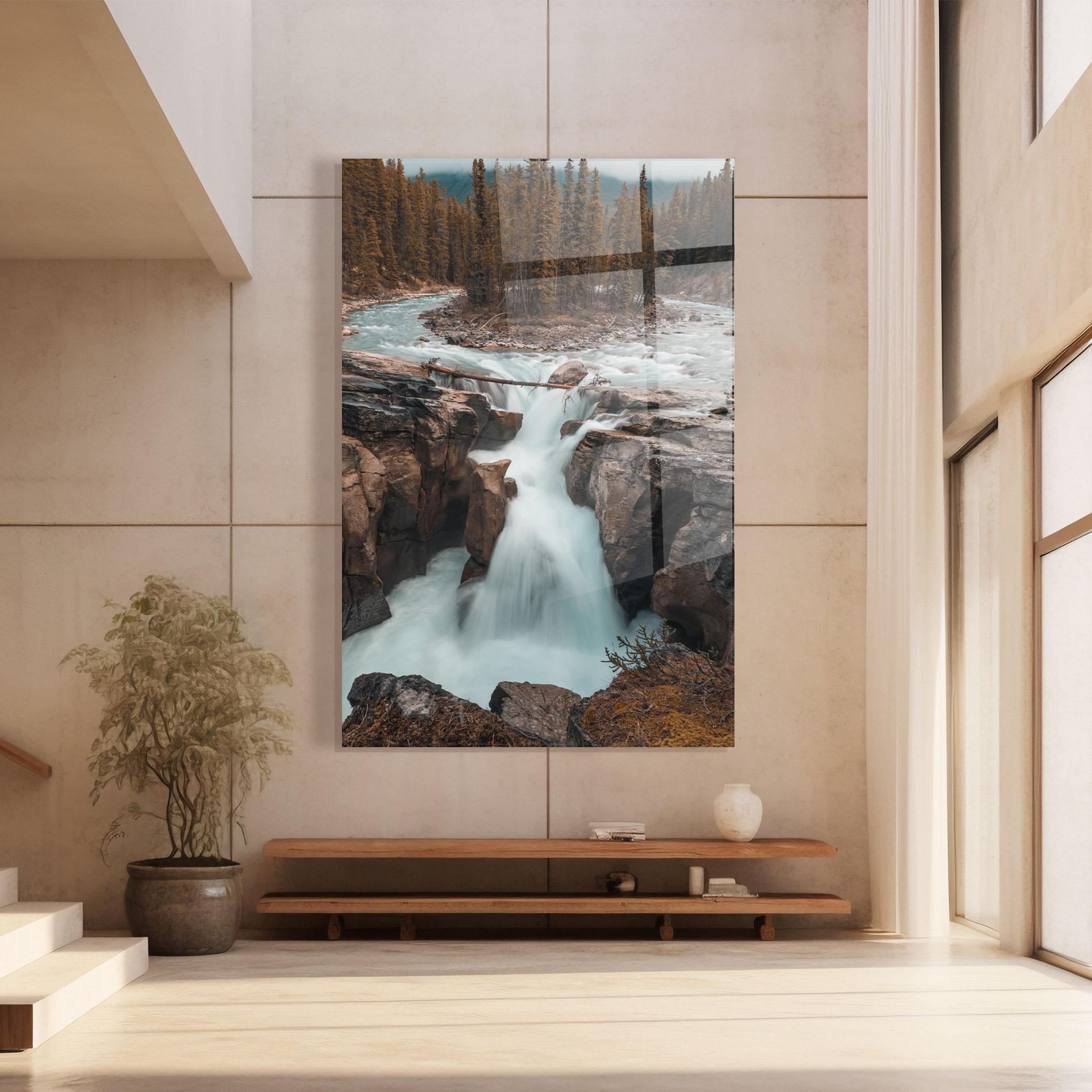 Glasbild Orange Trees Waterfall mockup 8