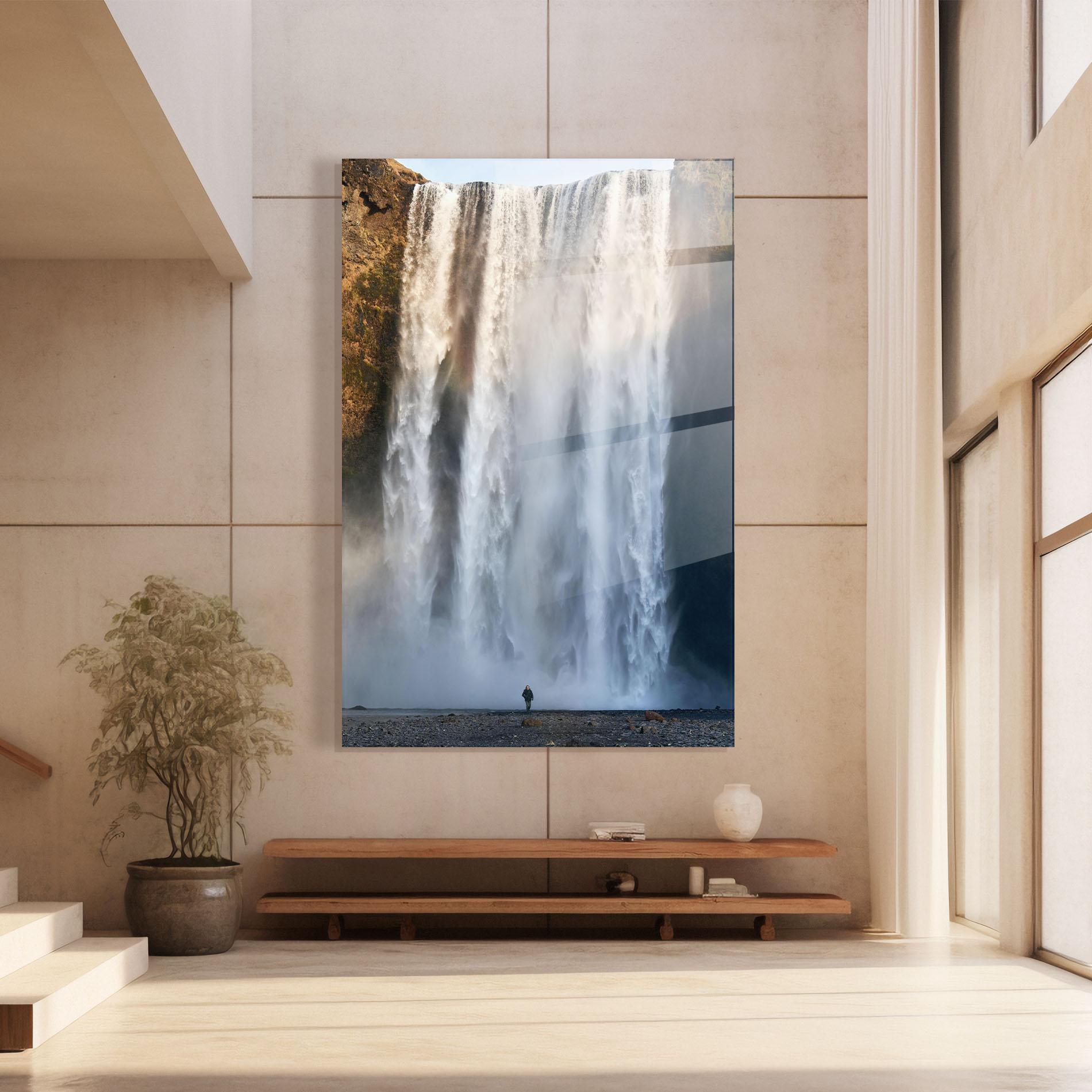 Glasbild Small Man Waterfall mockup 8