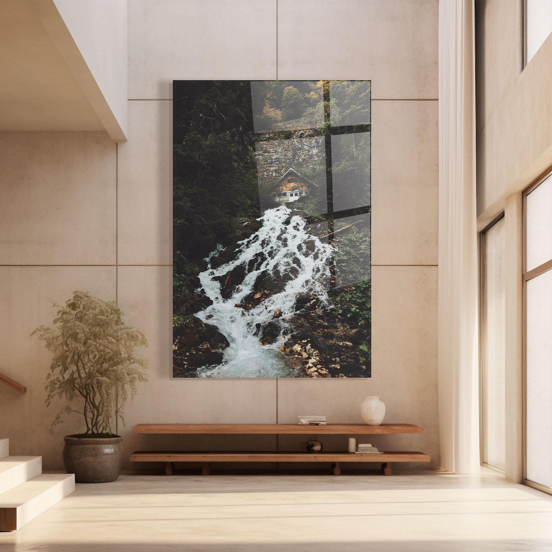 Glasbild Waterfall From Home mockup 8