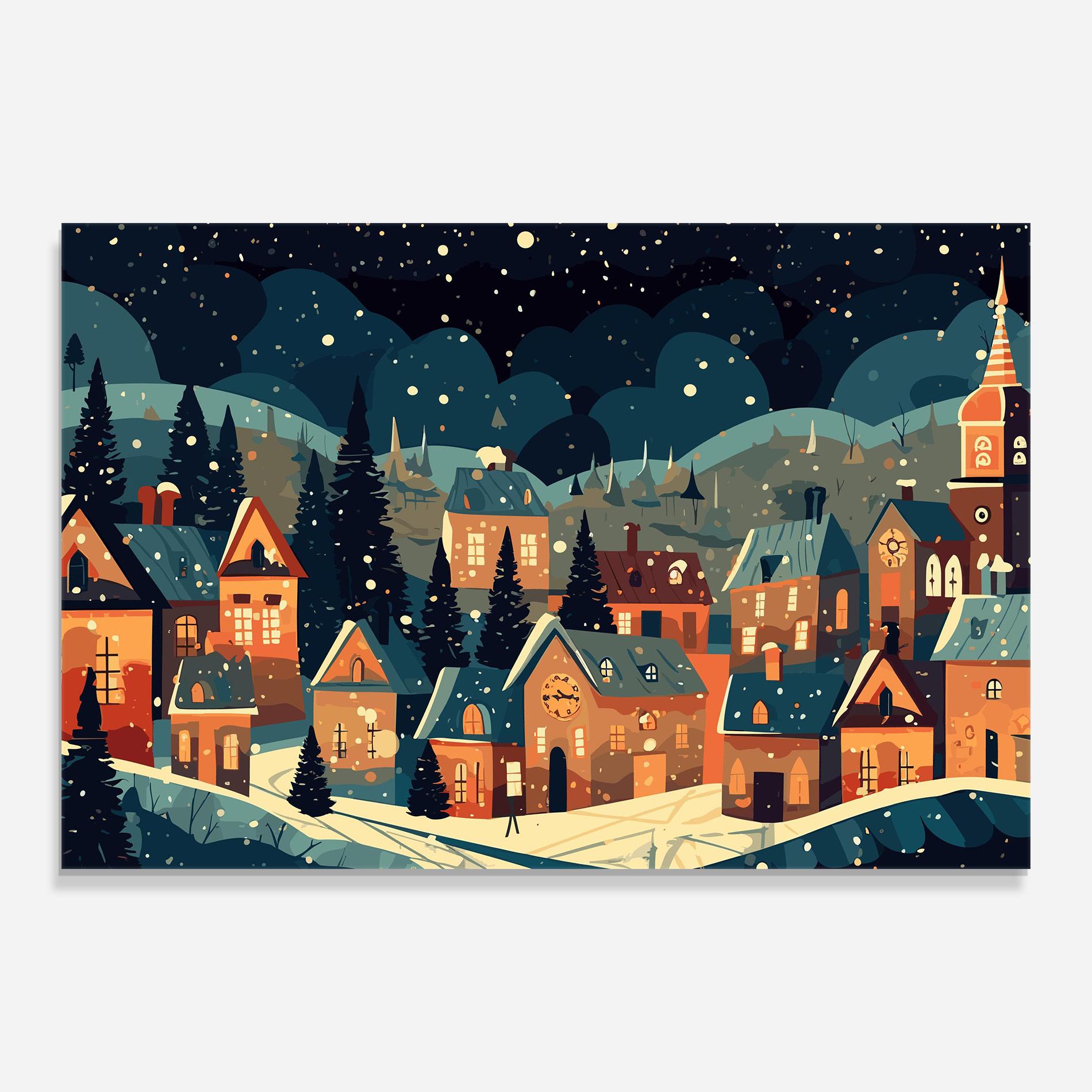 Glasbild Winter View Houses mockup 0