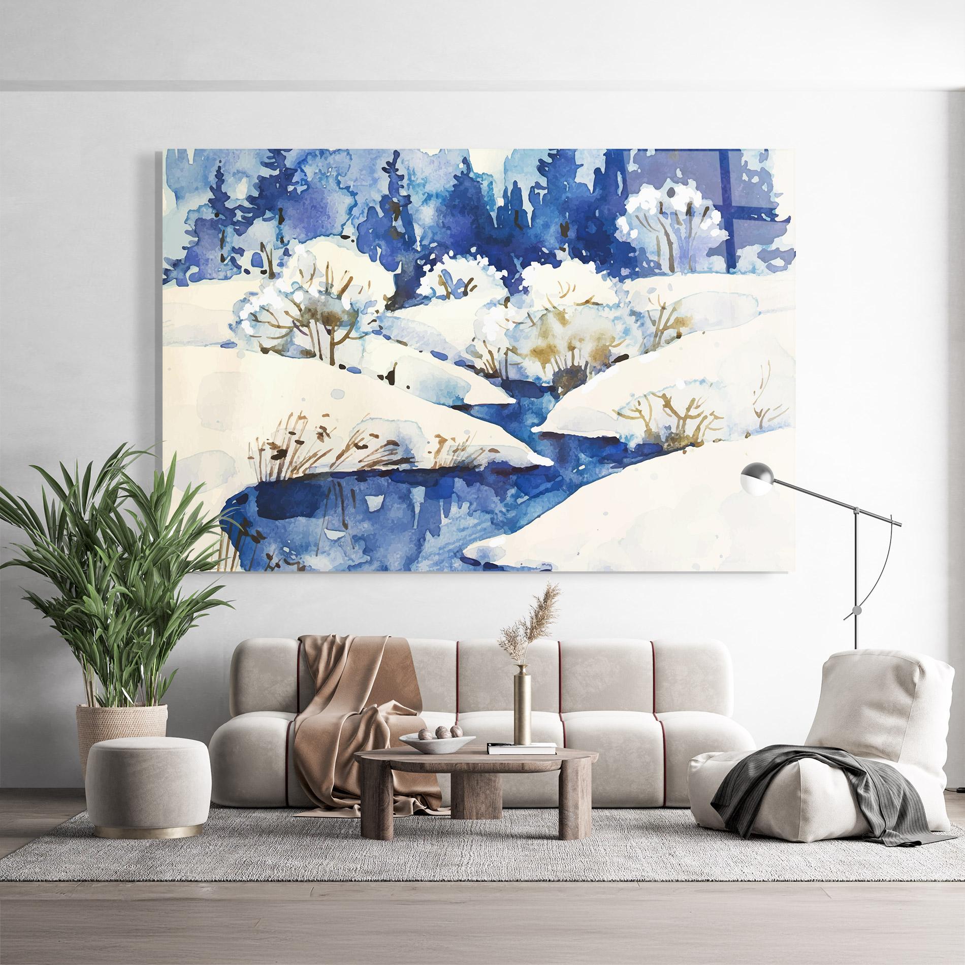 Glasbild Blue Trees Winter mockup 9