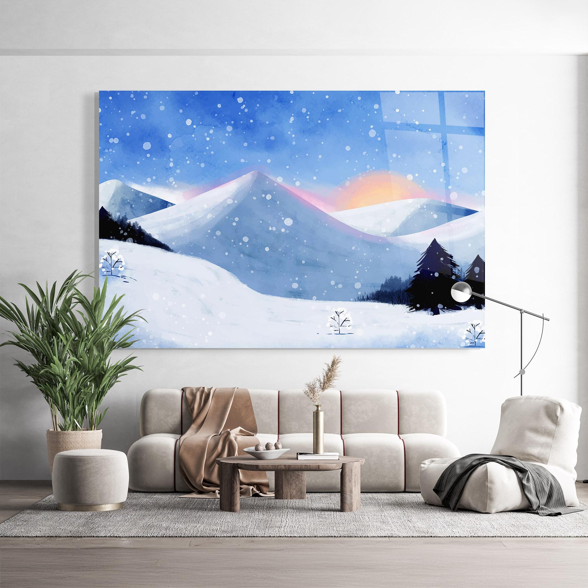 Glasbild Mountain Snow Art mockup 9