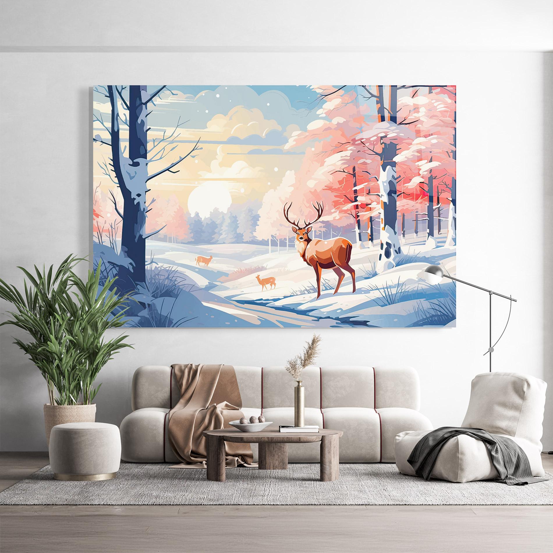 Glasbild Winter Deer Art mockup 9