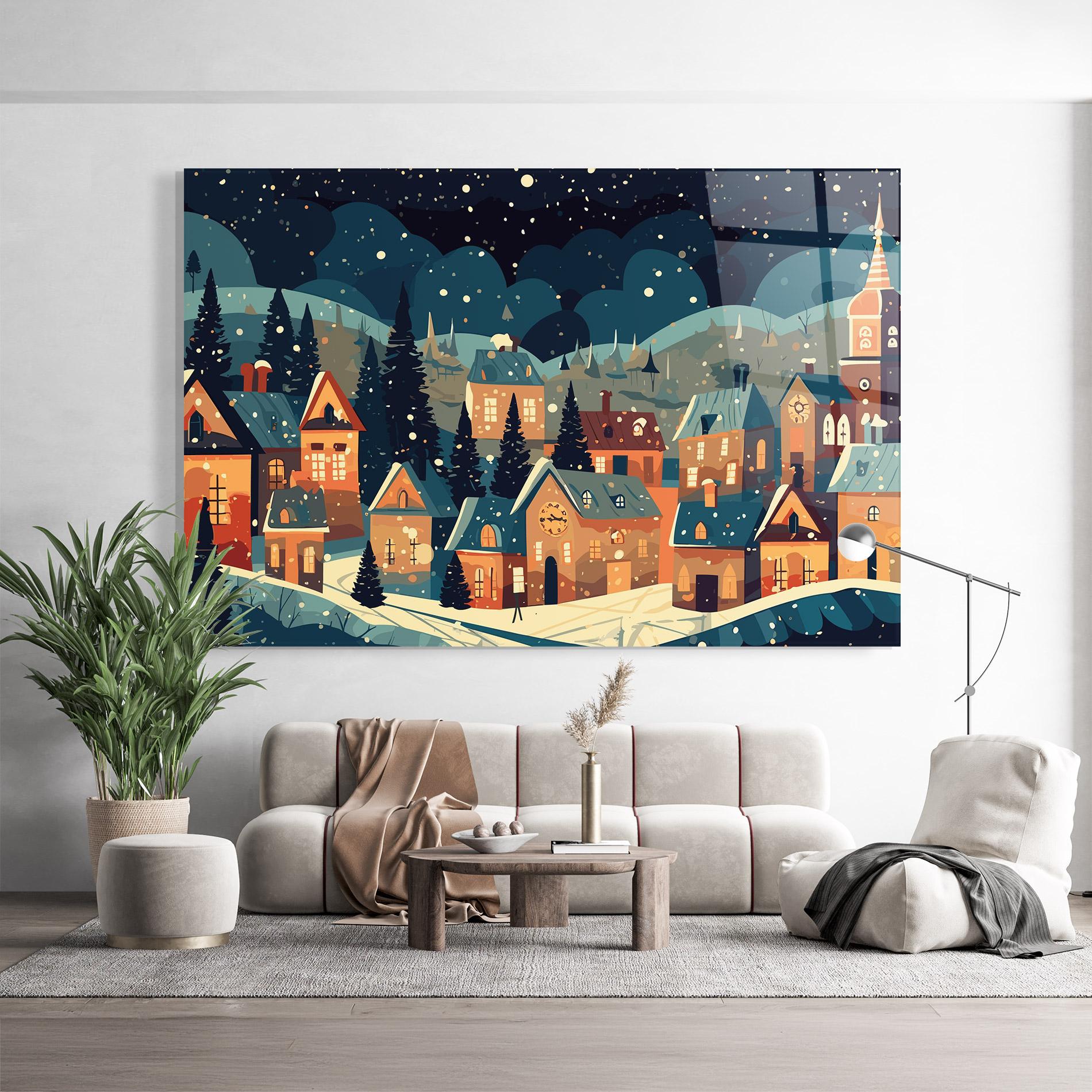 Glasbild Winter View Houses mockup 9