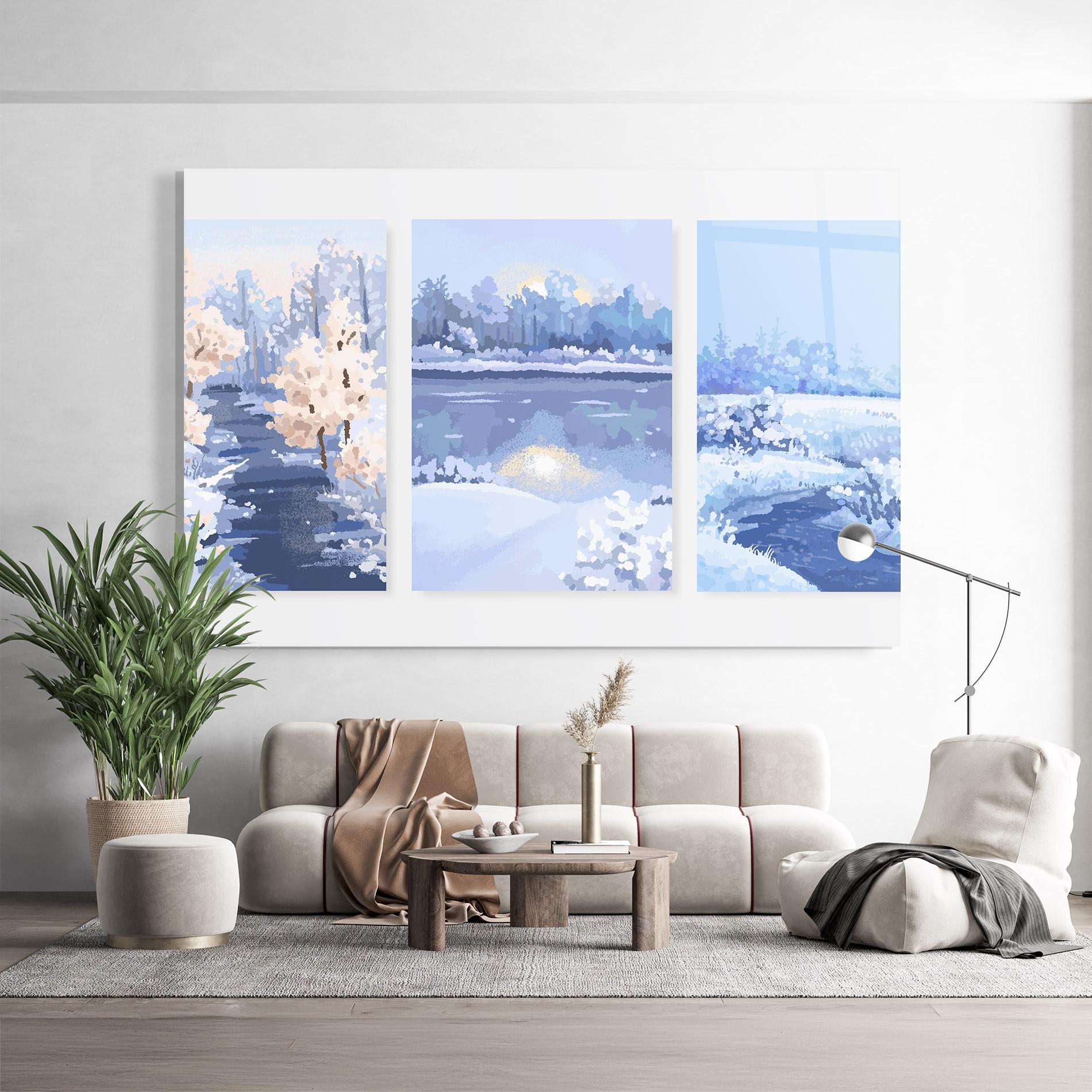 Glasbild Winter_landscape_with_forest_and_field_vector_illustration14 mockup 9