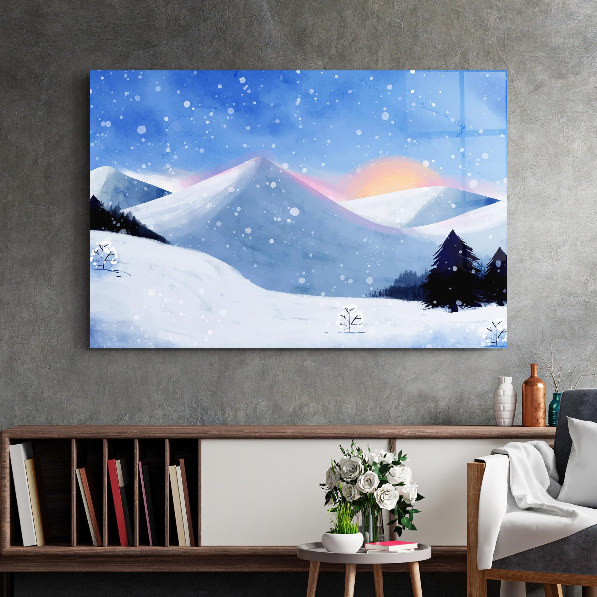 Glasbild Mountain Snow Art mockup 2