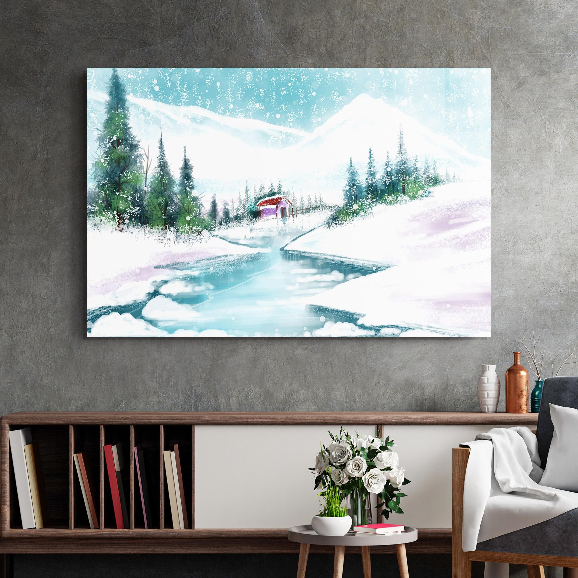 Glasbild Purple House Winter mockup 2