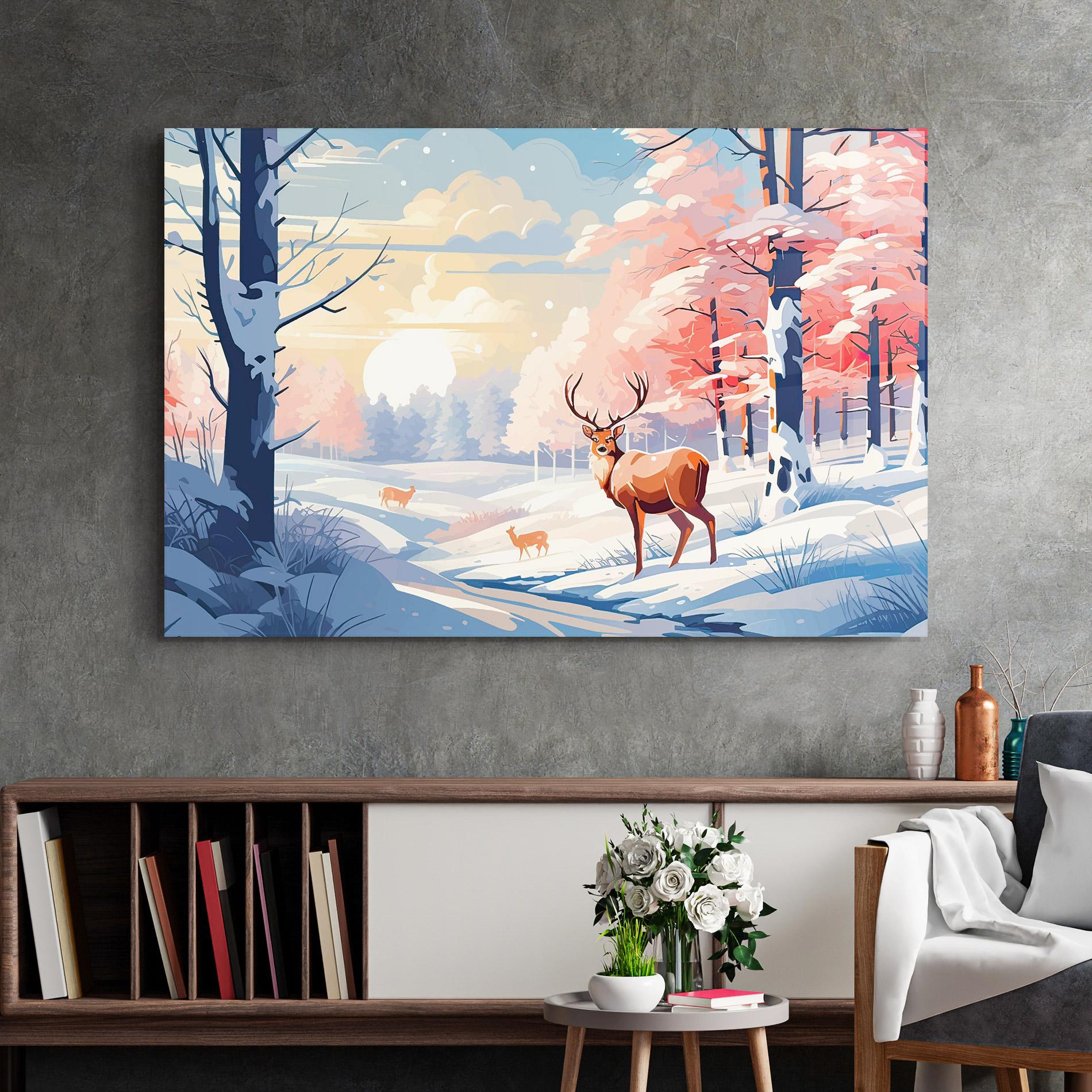 Glasbild Winter Deer Art mockup 2